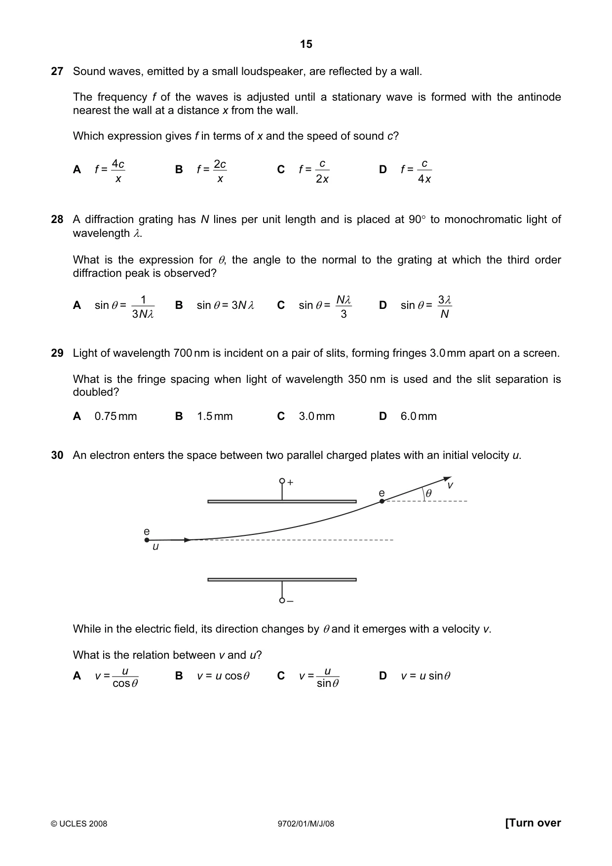 Cambridge A Level Physics 9702 2008 May/June Paper 1 · Variant 1 question paper, page 15 of 21