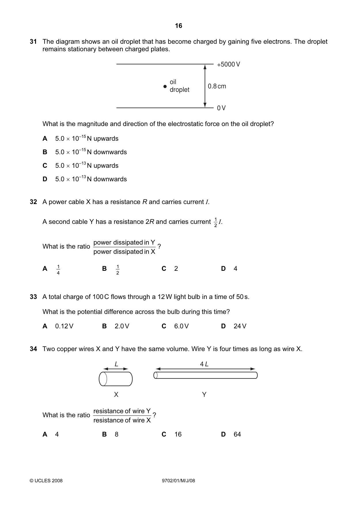 Cambridge A Level Physics 9702 2008 May/June Paper 1 · Variant 1 question paper, page 16 of 21