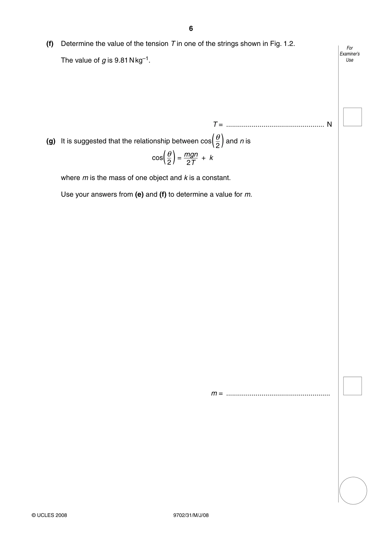 Cambridge A Level Physics 9702 2008 May/June Paper 3 · Variant 1 question paper, page 6 of 12