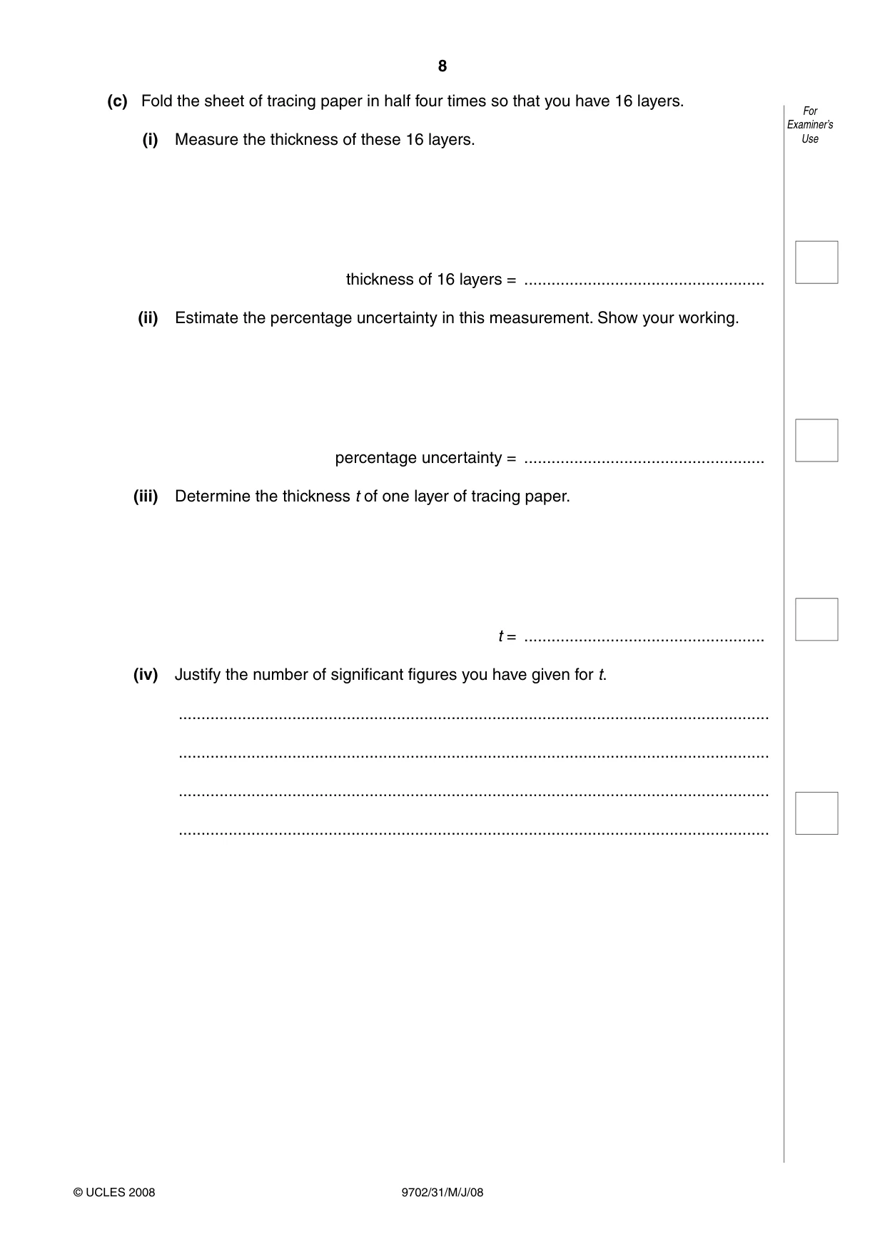Cambridge A Level Physics 9702 2008 May/June Paper 3 · Variant 1 question paper, page 8 of 12