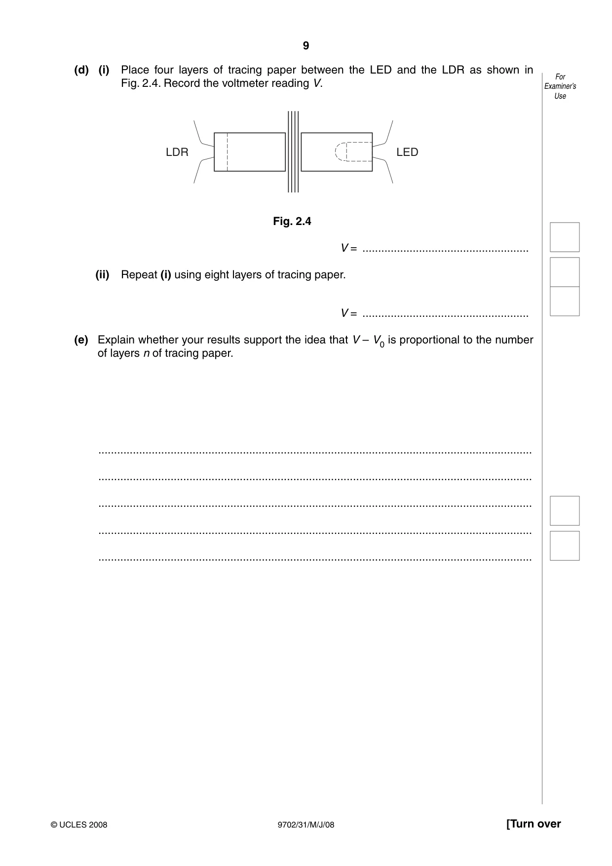 Cambridge A Level Physics 9702 2008 May/June Paper 3 · Variant 1 question paper, page 9 of 12