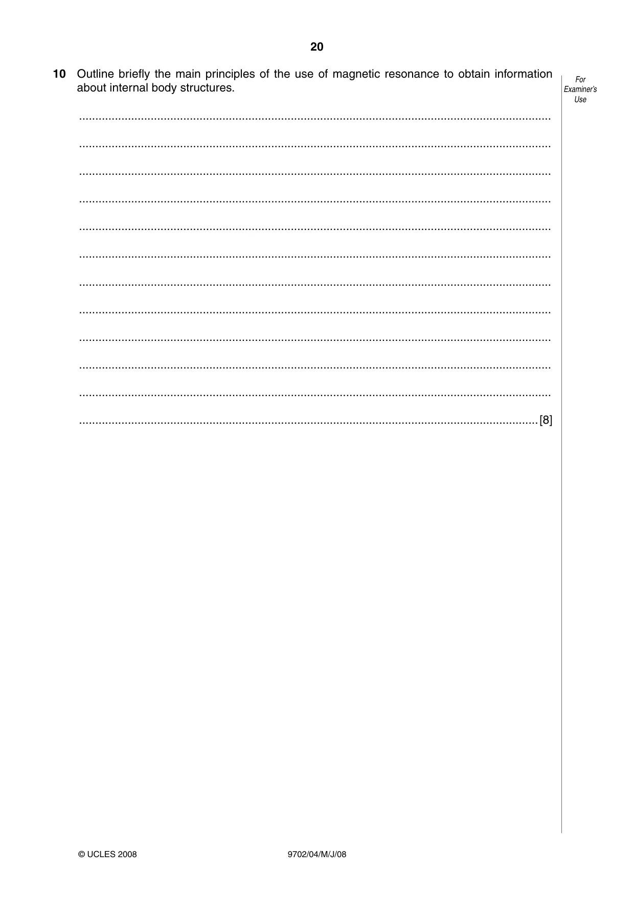 Cambridge A Level Physics 9702 2008 May/June Paper 4 · Variant 1 question paper, page 20 of 24