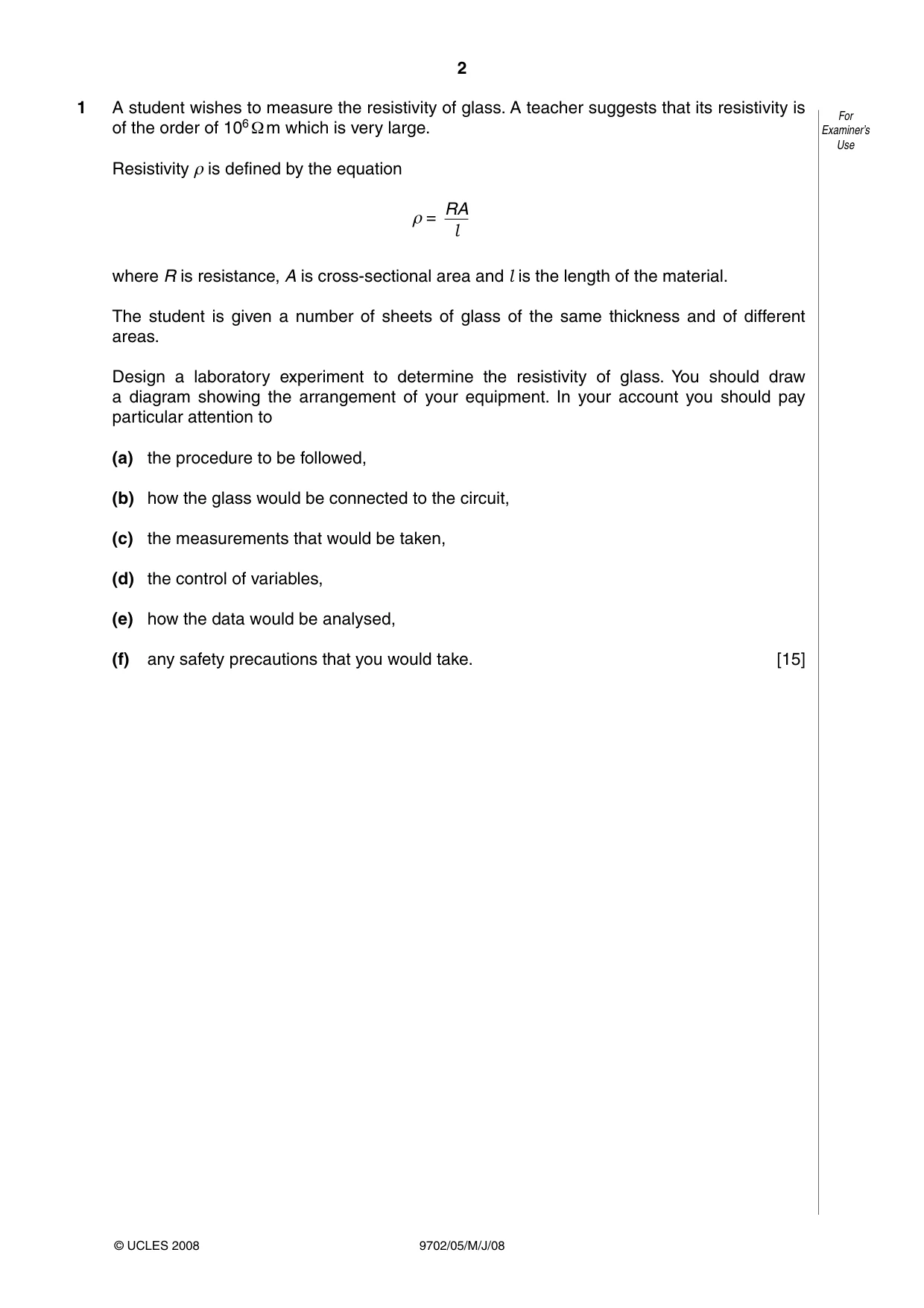 Cambridge A Level Physics 9702 2008 May/June Paper 5 · Variant 1 question paper, page 2 of 8