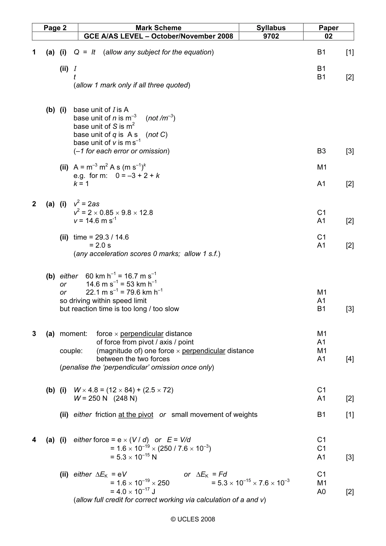 Mark scheme, page 2 of 4