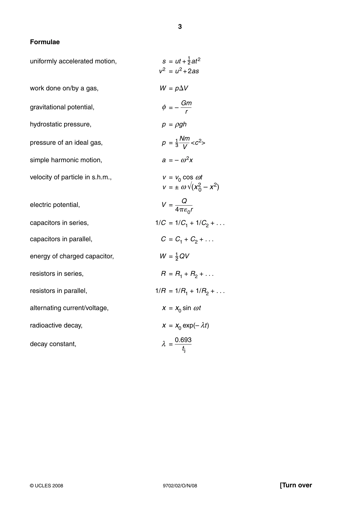 Cambridge A Level Physics 9702 2008 Oct/Nov Paper 2 · Variant 1 question paper, page 3 of 20