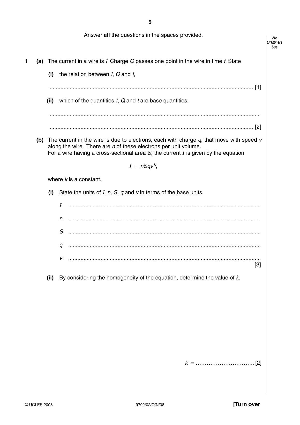 Cambridge A Level Physics 9702 2008 Oct/Nov Paper 2 · Variant 1 question paper, page 5 of 20