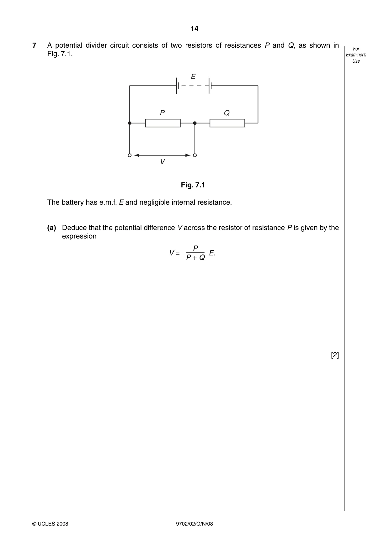 Cambridge A Level Physics 9702 2008 Oct/Nov Paper 2 · Variant 1 question paper, page 14 of 20