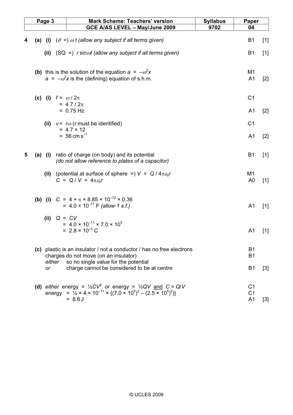 Mark scheme, page 3 of 6