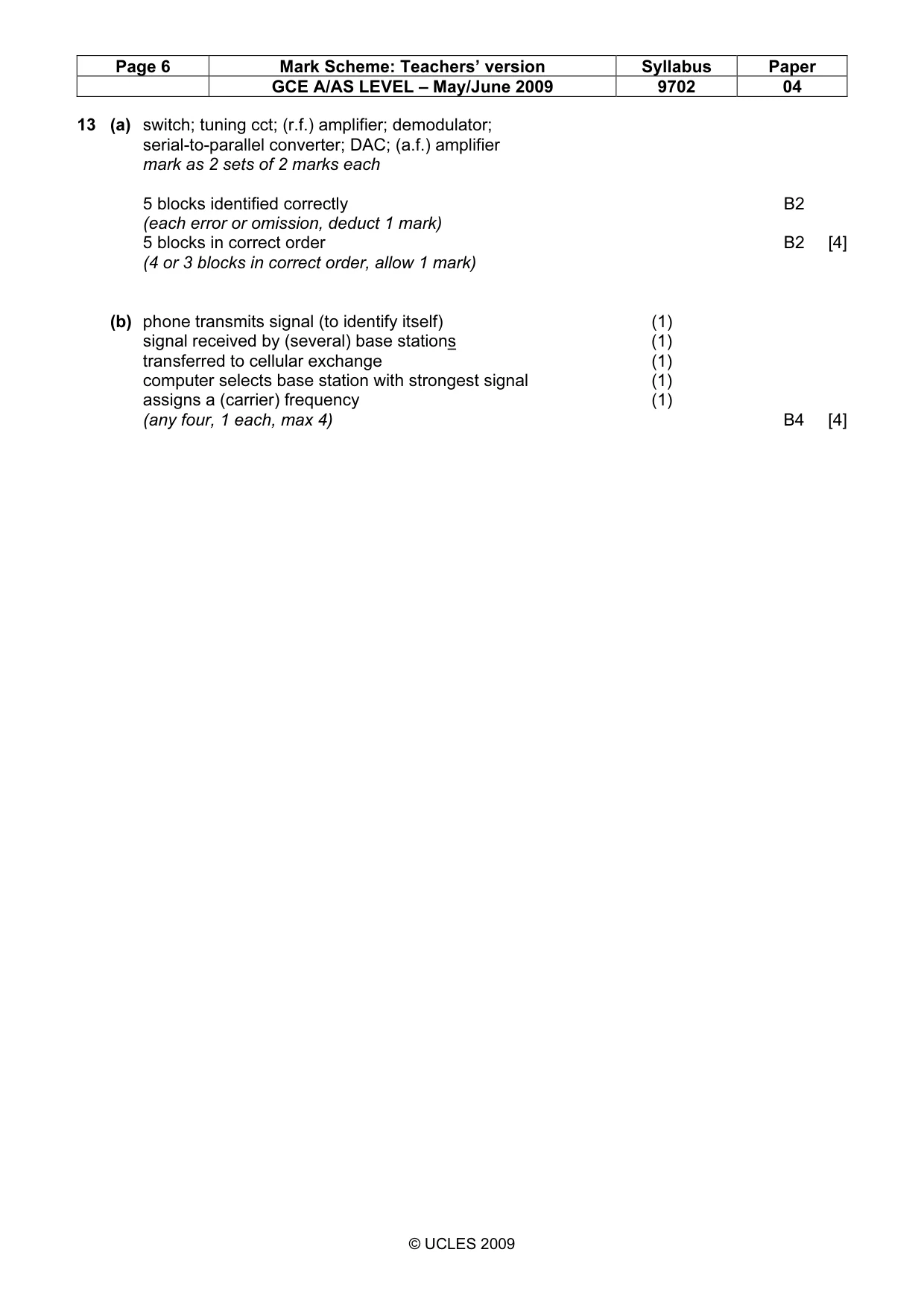 Mark scheme, page 6 of 6