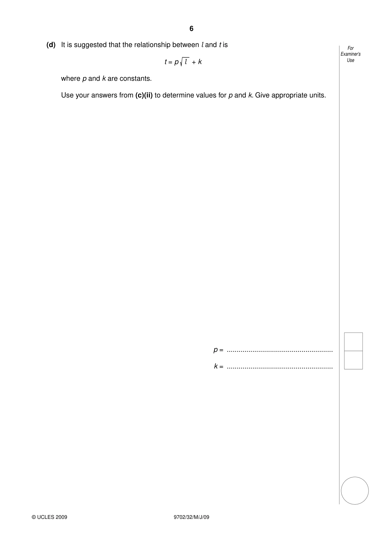 Cambridge A Level Physics 9702 2009 May/June Paper 3 · Variant 2 question paper, page 6 of 12
