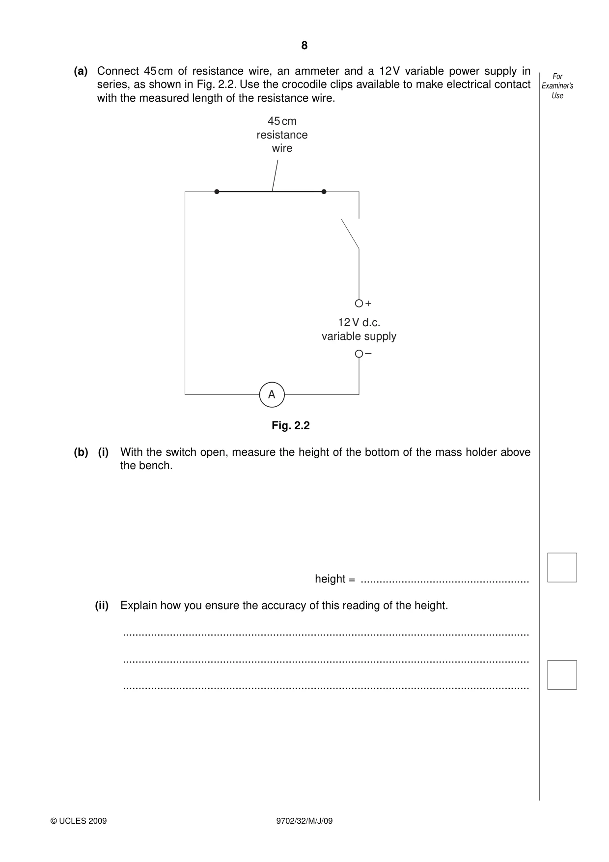 Cambridge A Level Physics 9702 2009 May/June Paper 3 · Variant 2 question paper, page 8 of 12