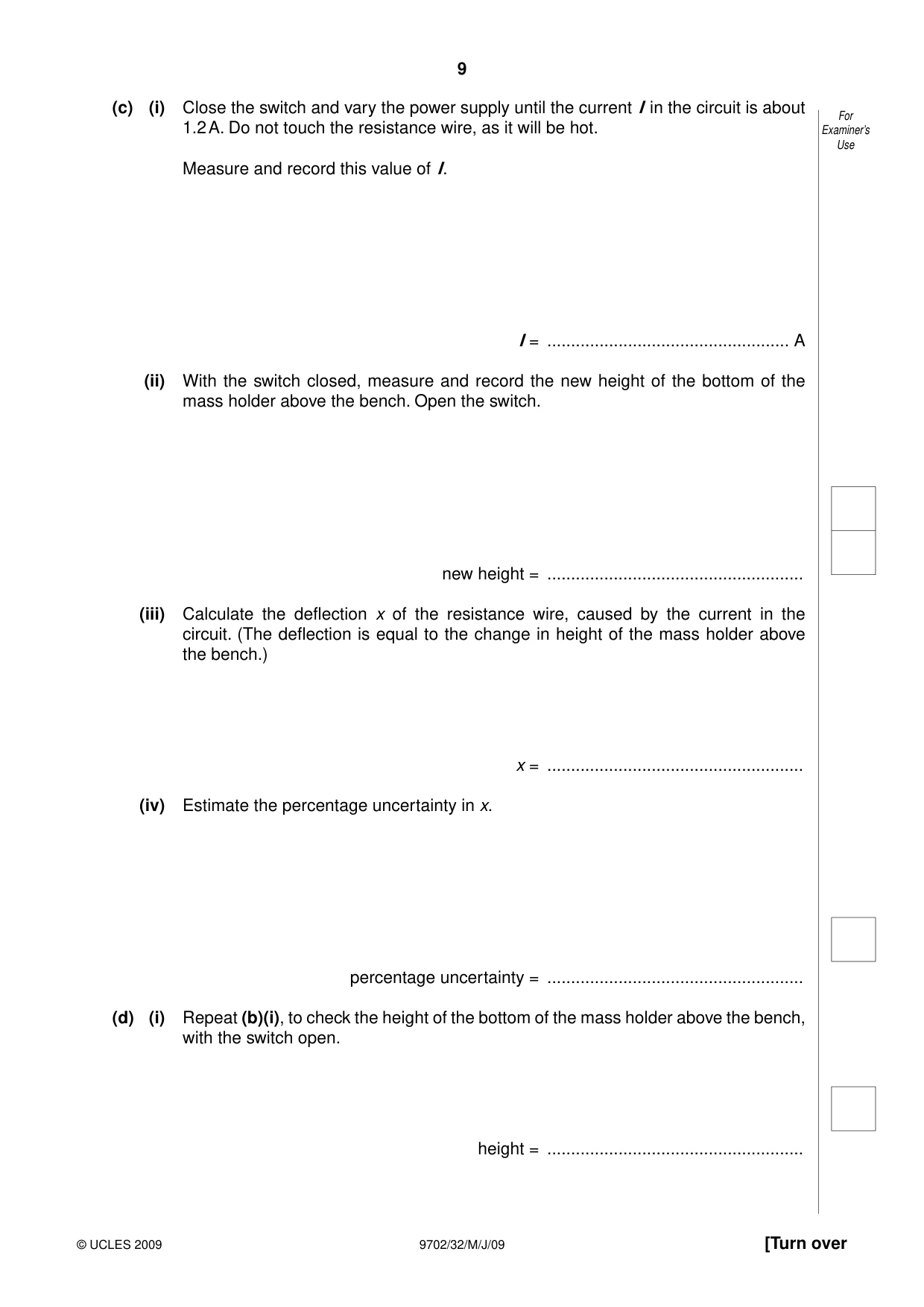 Cambridge A Level Physics 9702 2009 May/June Paper 3 · Variant 2 question paper, page 9 of 12