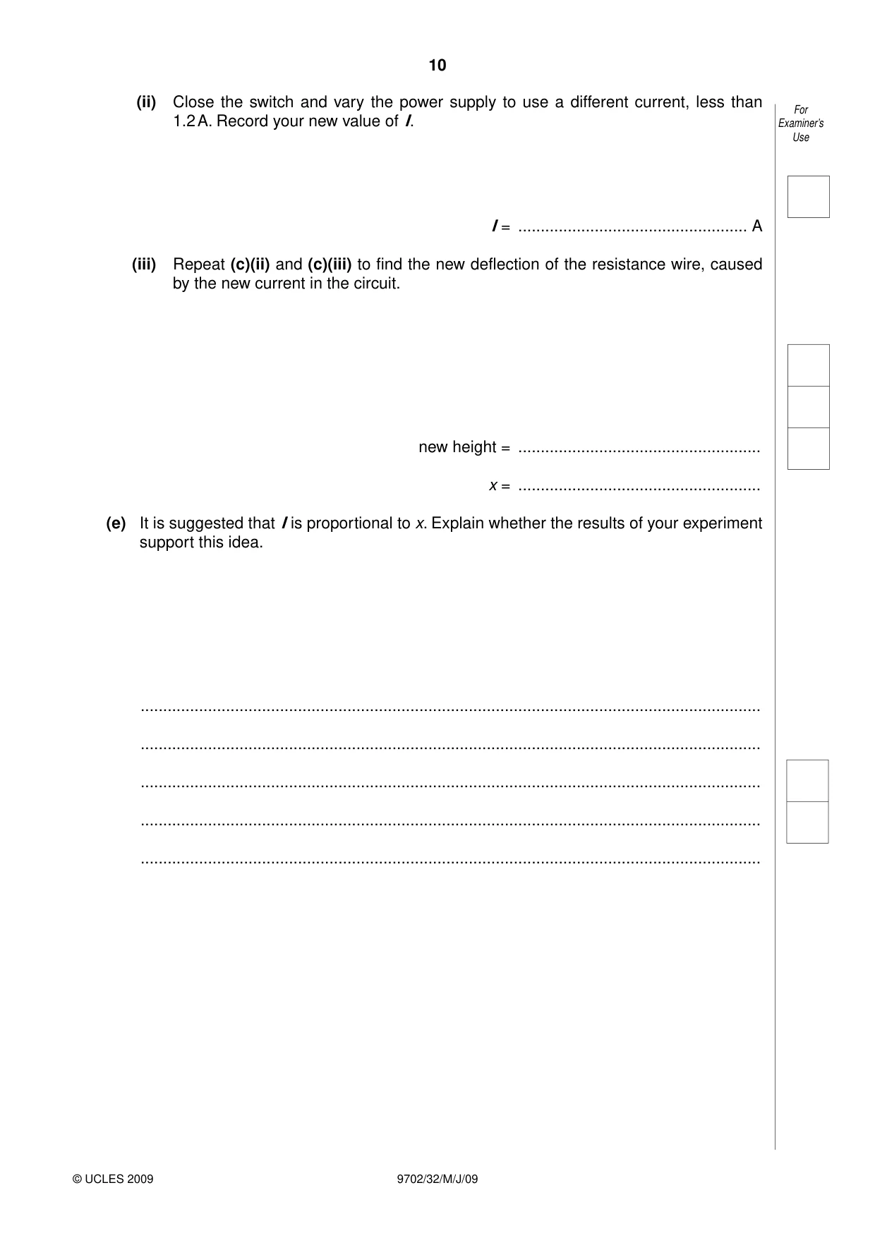 Cambridge A Level Physics 9702 2009 May/June Paper 3 · Variant 2 question paper, page 10 of 12