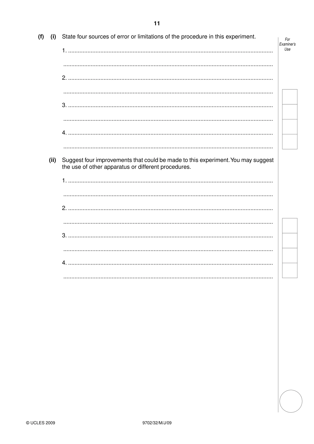 Cambridge A Level Physics 9702 2009 May/June Paper 3 · Variant 2 question paper, page 11 of 12