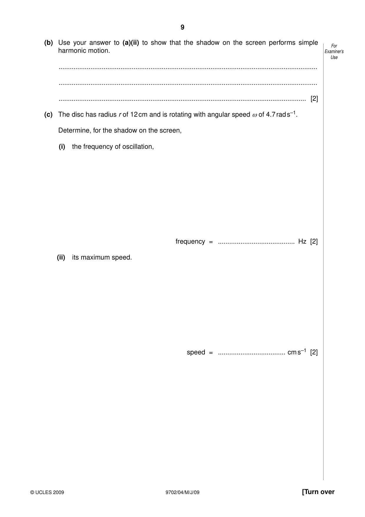 Cambridge A Level Physics 9702 2009 May/June Paper 4 · Variant 1 question paper, page 9 of 24