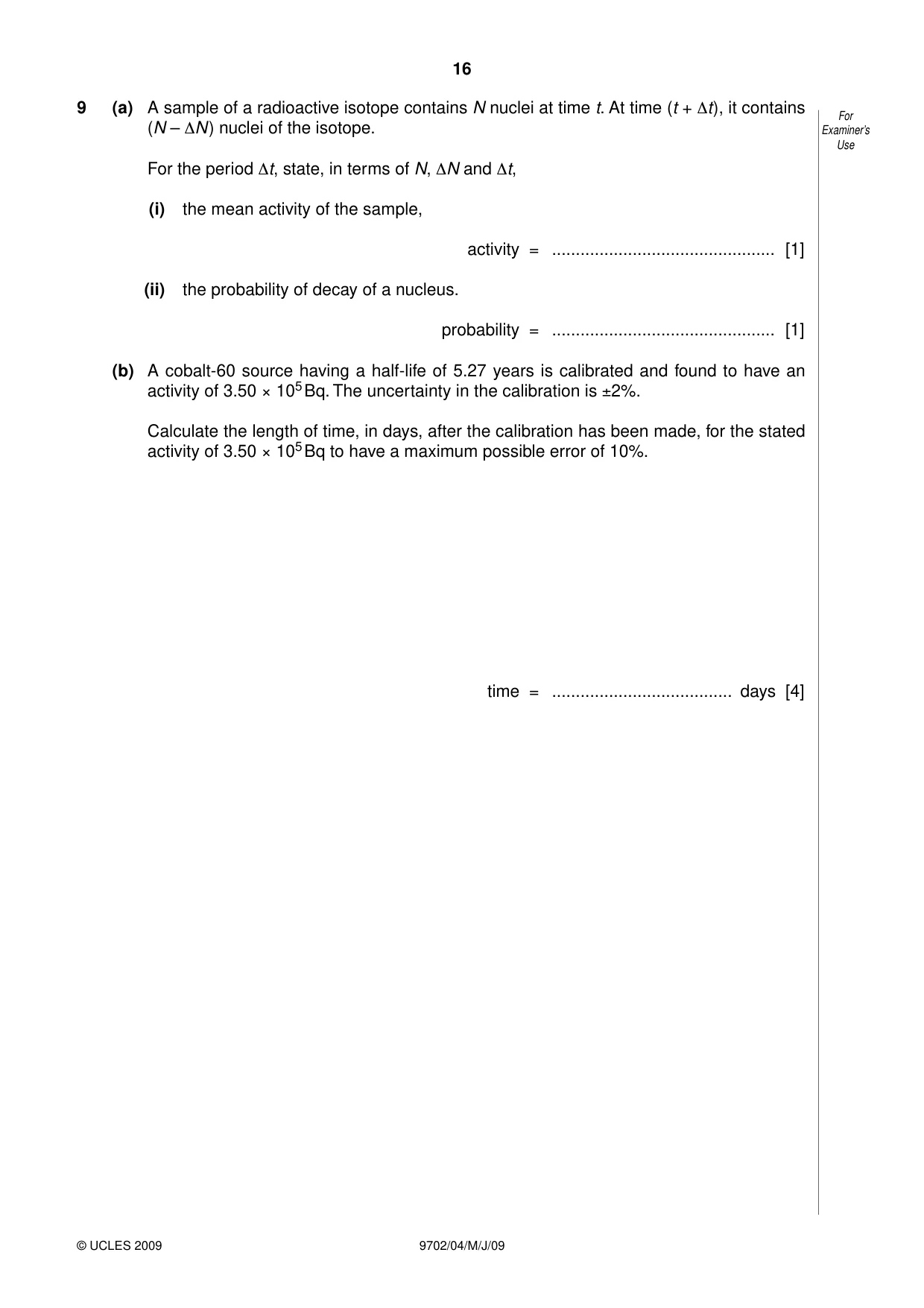 Cambridge A Level Physics 9702 2009 May/June Paper 4 · Variant 1 question paper, page 16 of 24