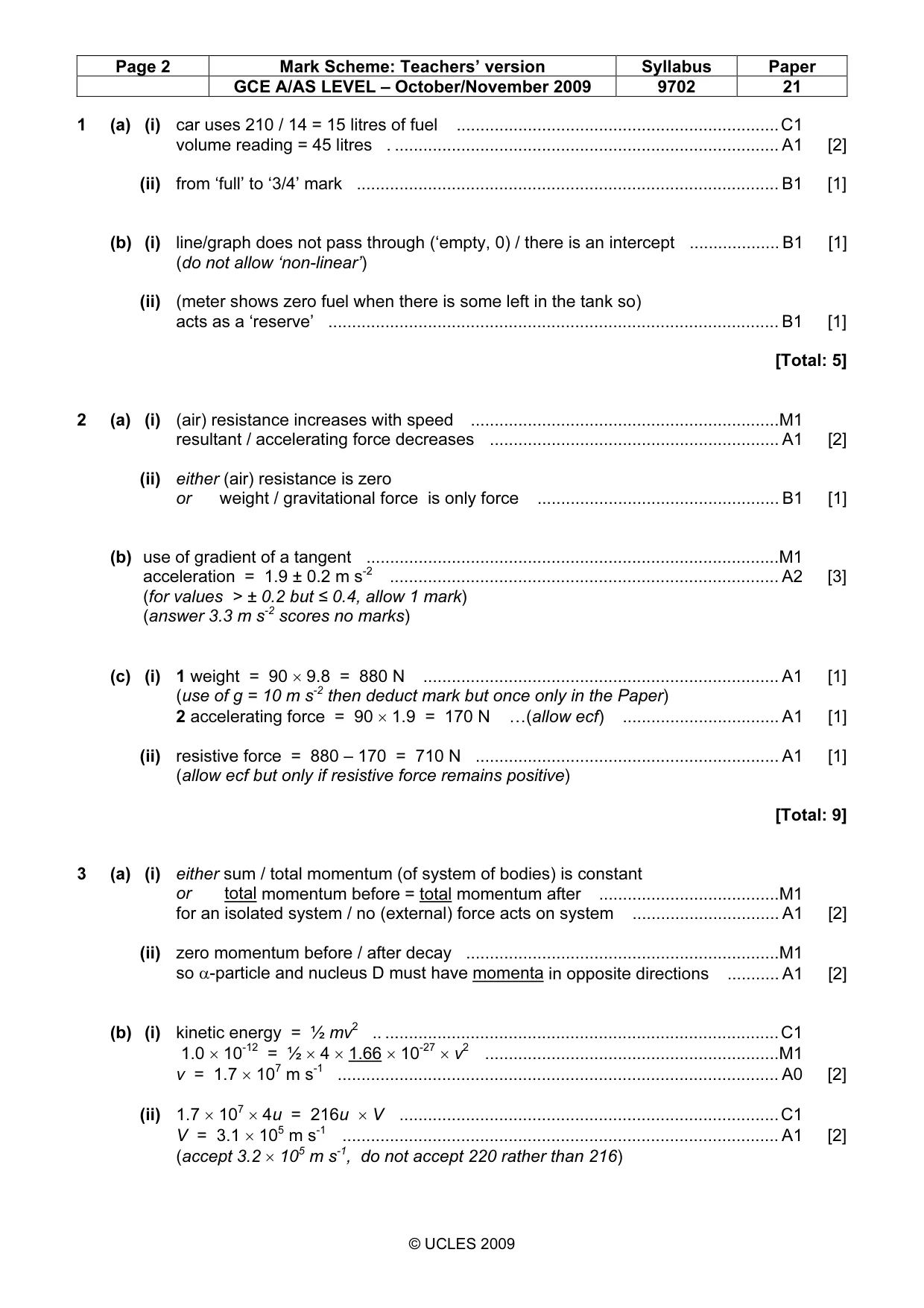 Mark scheme, page 2 of 4