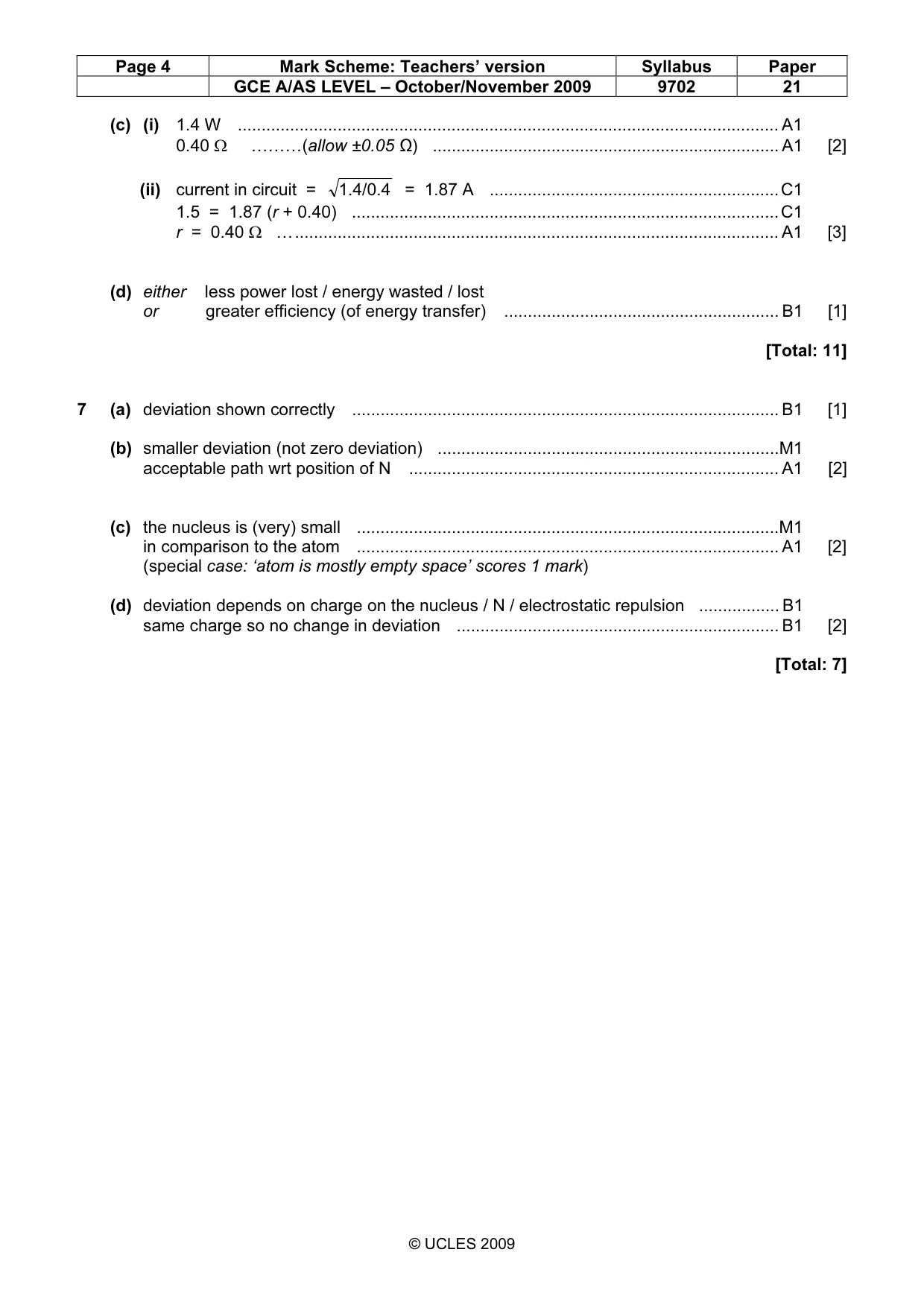 Mark scheme, page 4 of 4