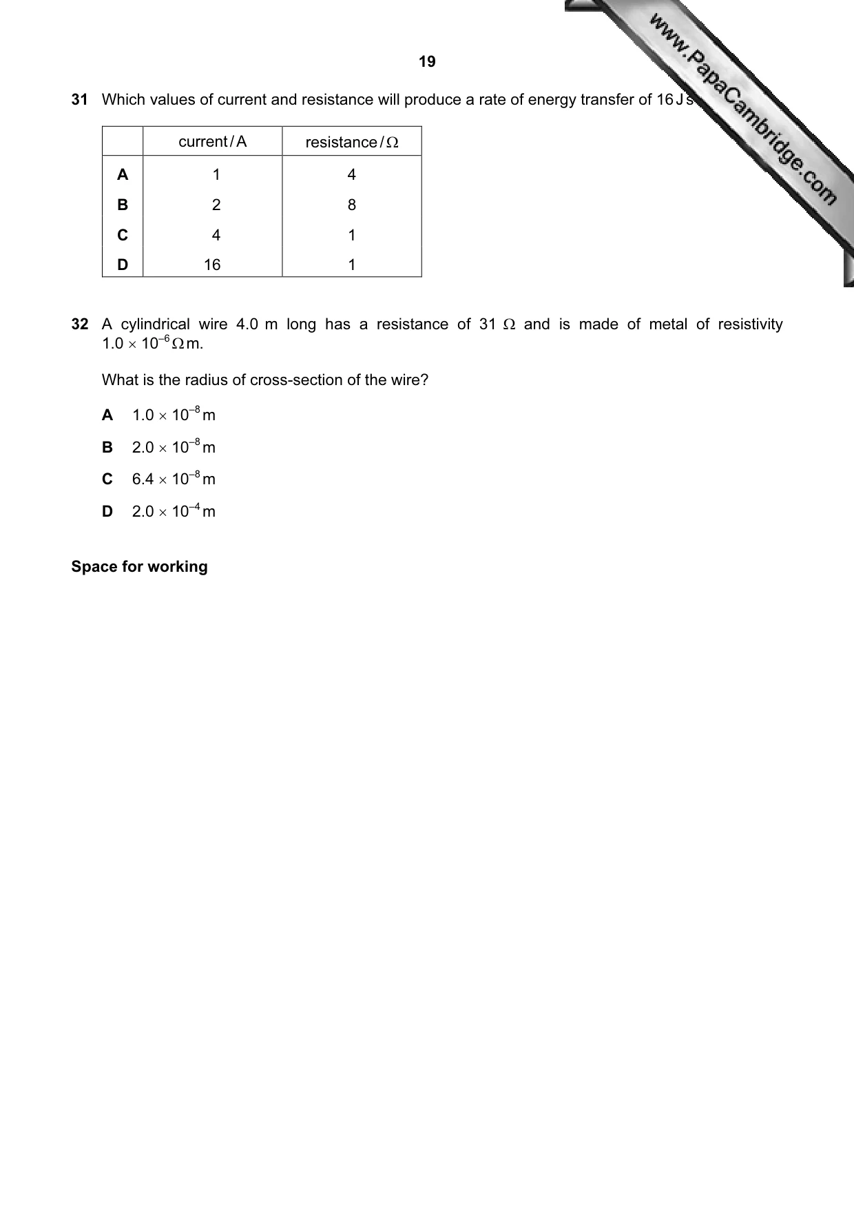 Cambridge A Level Physics 9702 2009 Oct/Nov Paper 1 · Variant 1 question paper, page 19 of 24