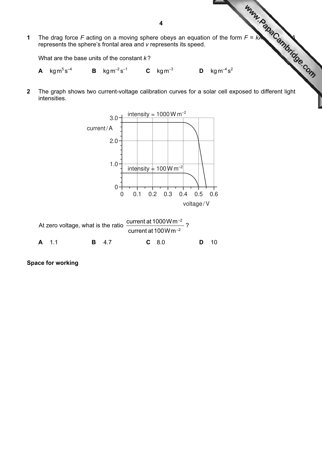 Cambridge A Level Physics 9702 2009 Oct/Nov Paper 1 · Variant 2 question paper, page 4 of 24