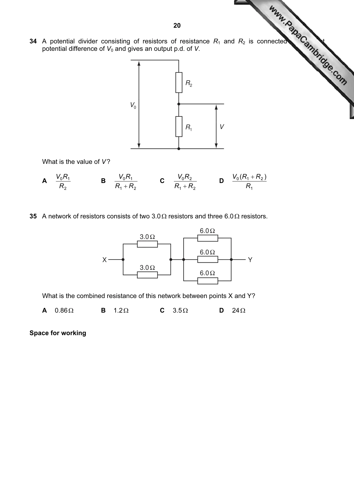 Cambridge A Level Physics 9702 2009 Oct/Nov Paper 1 · Variant 2 question paper, page 20 of 24