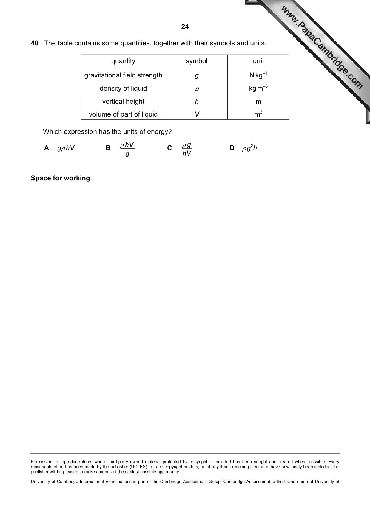 Cambridge A Level Physics 9702 2009 Oct/Nov Paper 1 · Variant 2 question paper, page 24 of 24