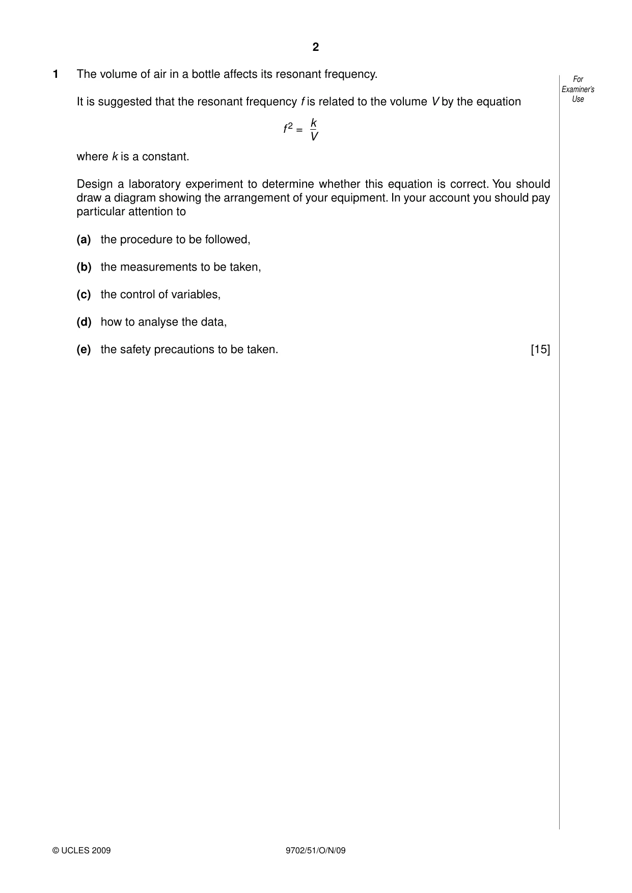 Cambridge A Level Physics 9702 2009 Oct/Nov Paper 5 · Variant 1 question paper, page 2 of 8
