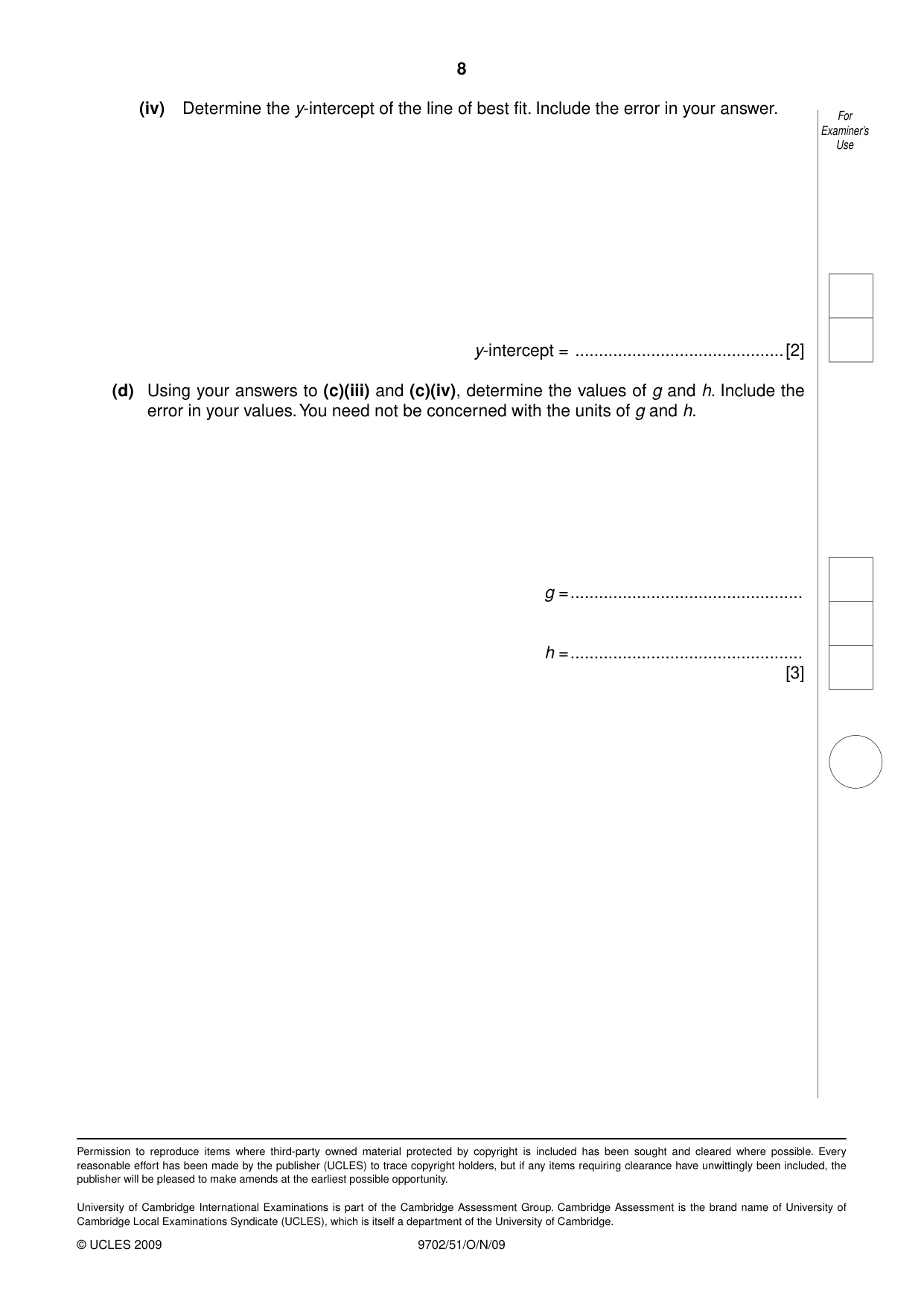 Cambridge A Level Physics 9702 2009 Oct/Nov Paper 5 · Variant 1 question paper, page 8 of 8