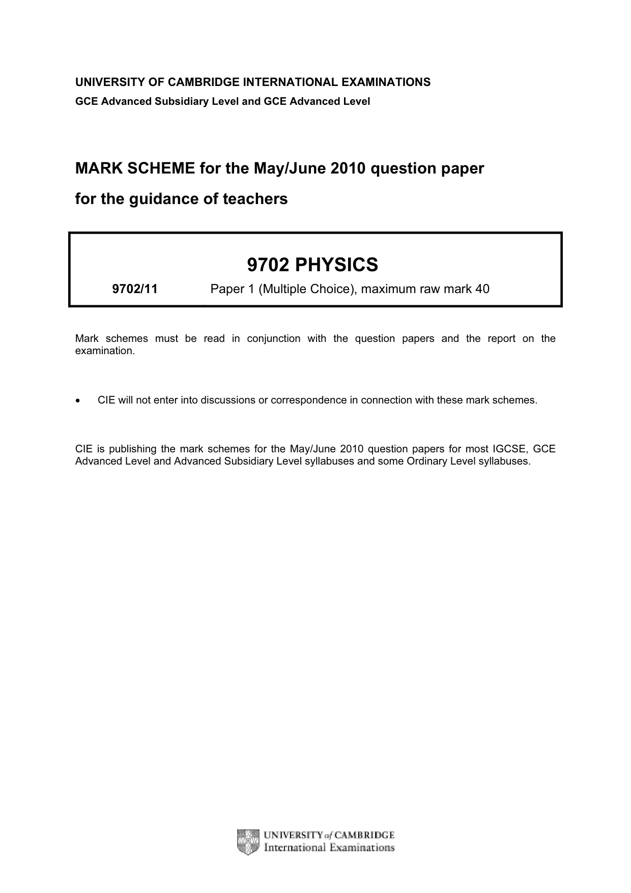Mark scheme, page 1 of 2