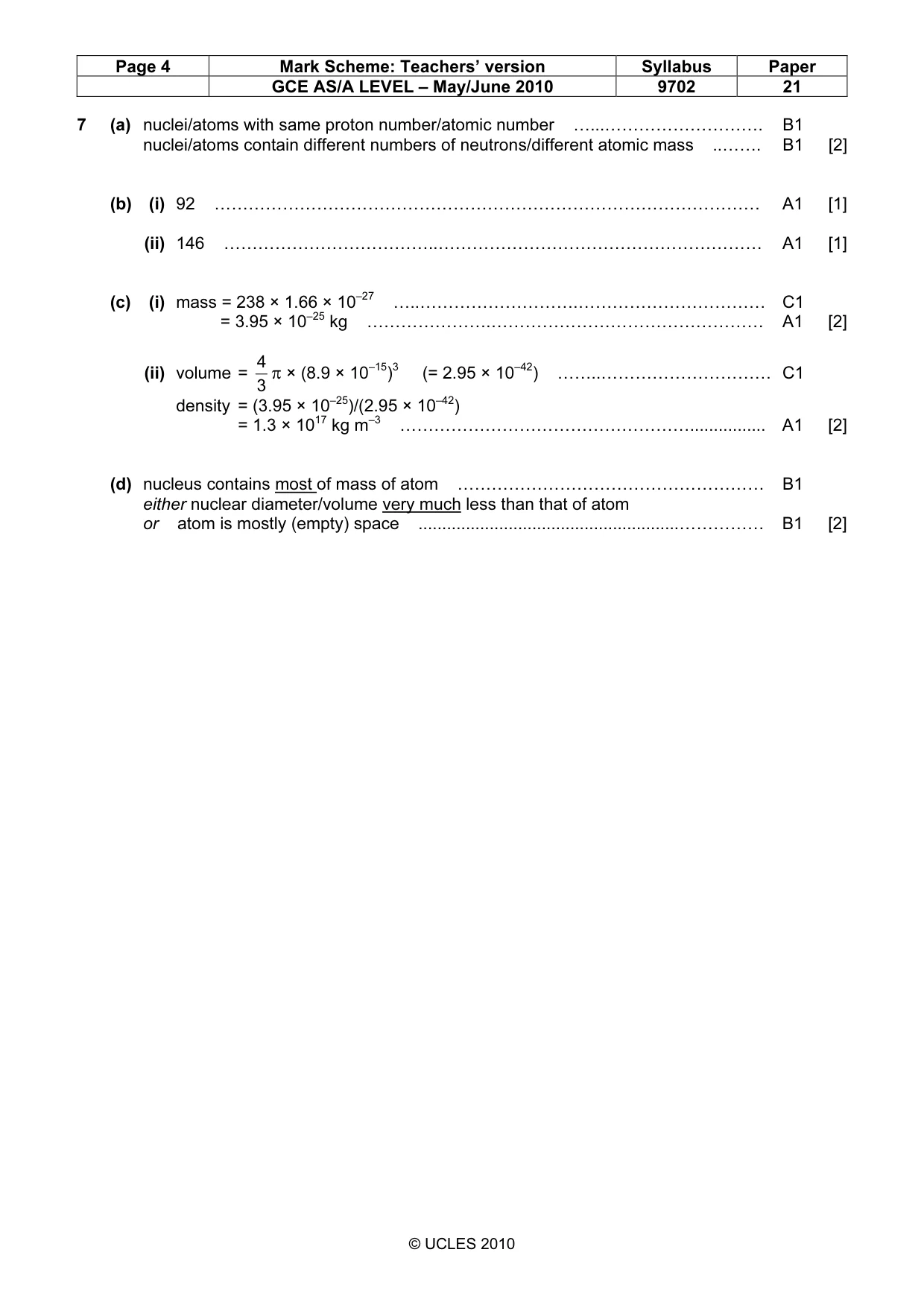 Mark scheme, page 4 of 4