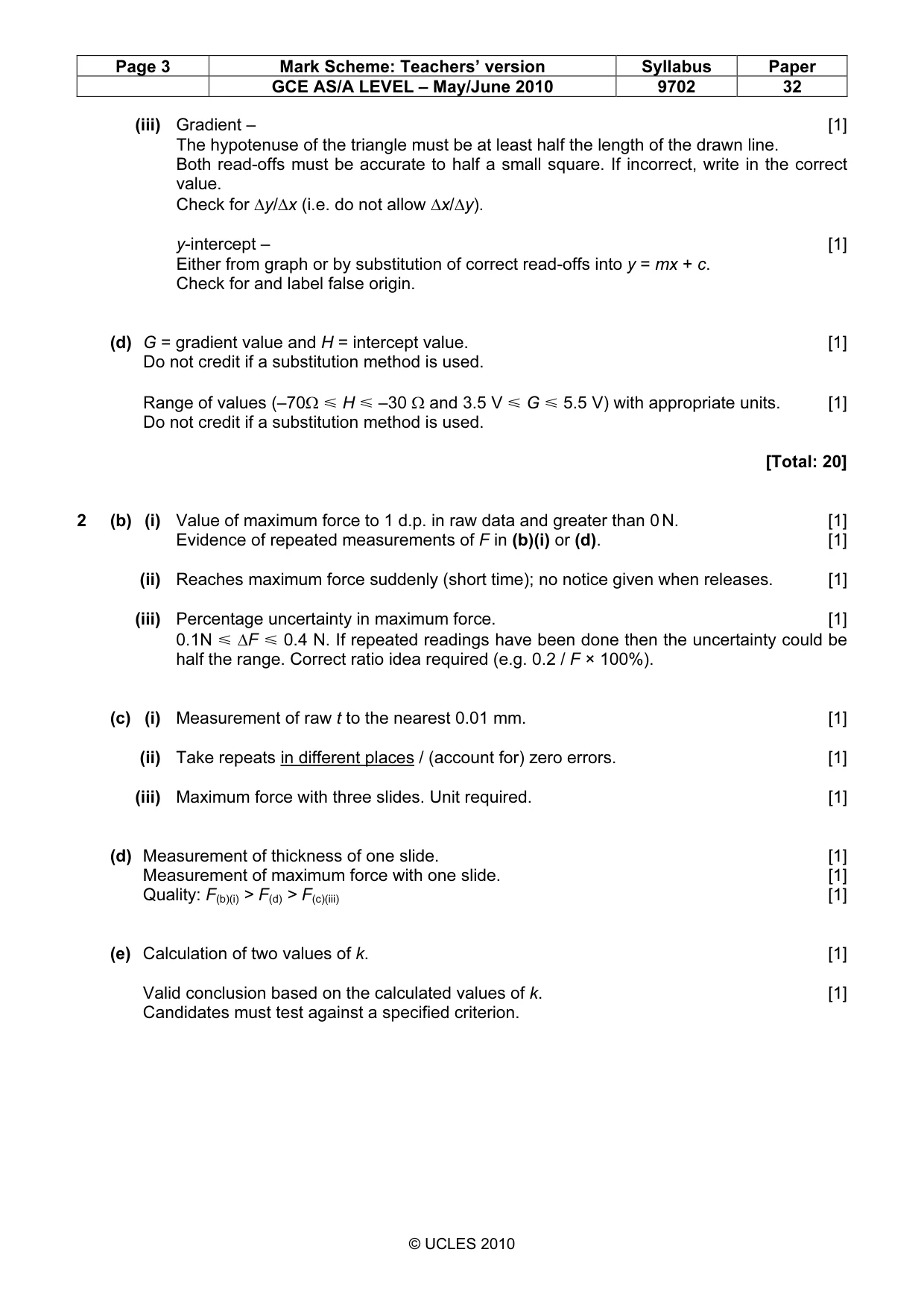 Mark scheme, page 3 of 4