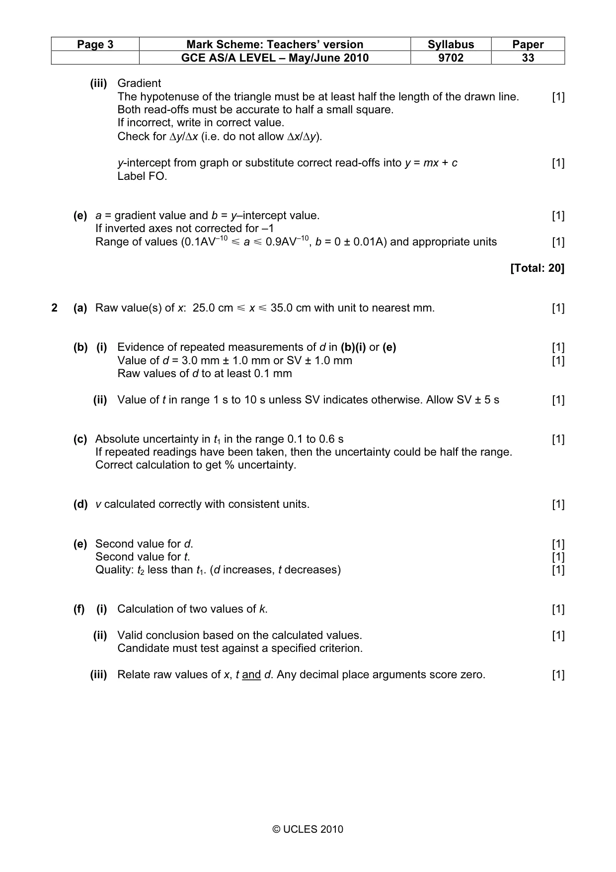 Mark scheme, page 3 of 4
