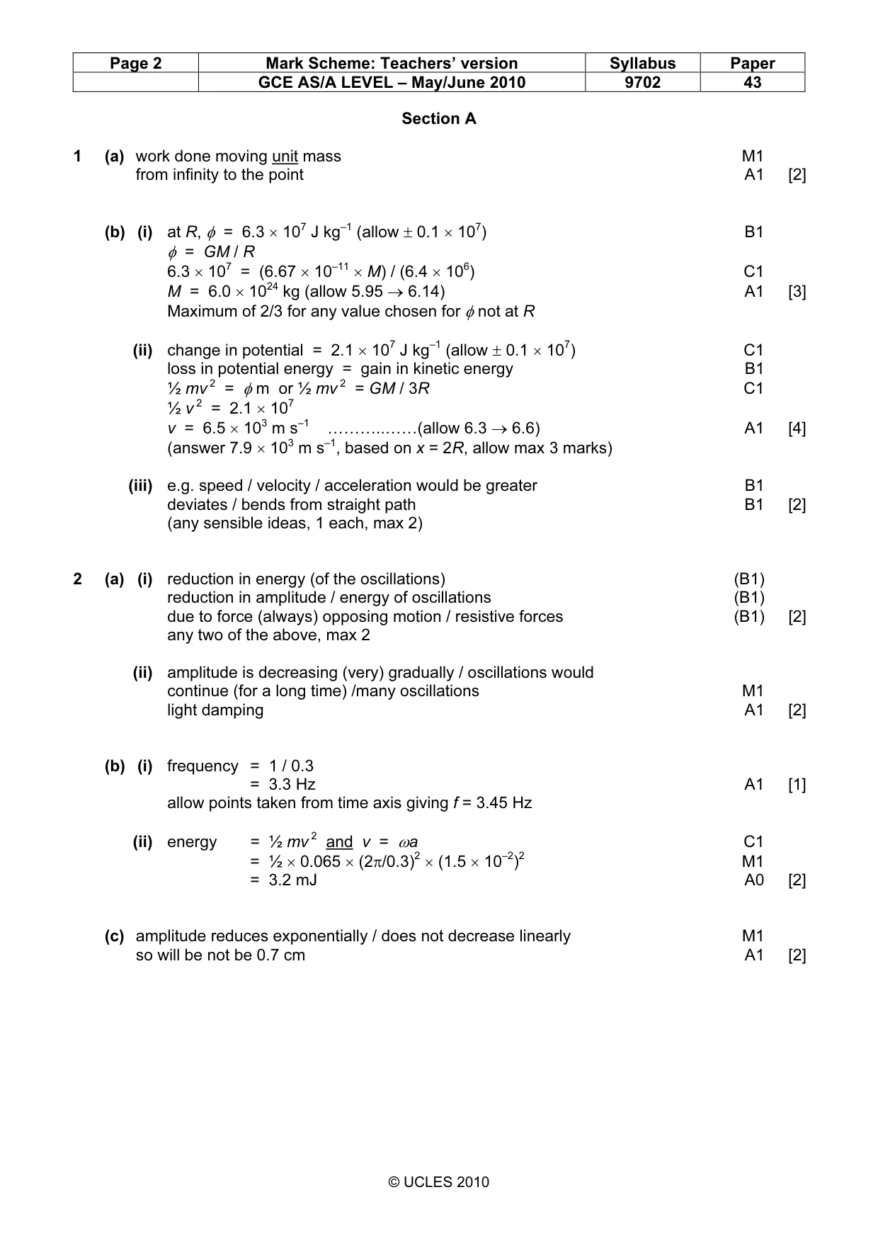 Mark scheme, page 2 of 6