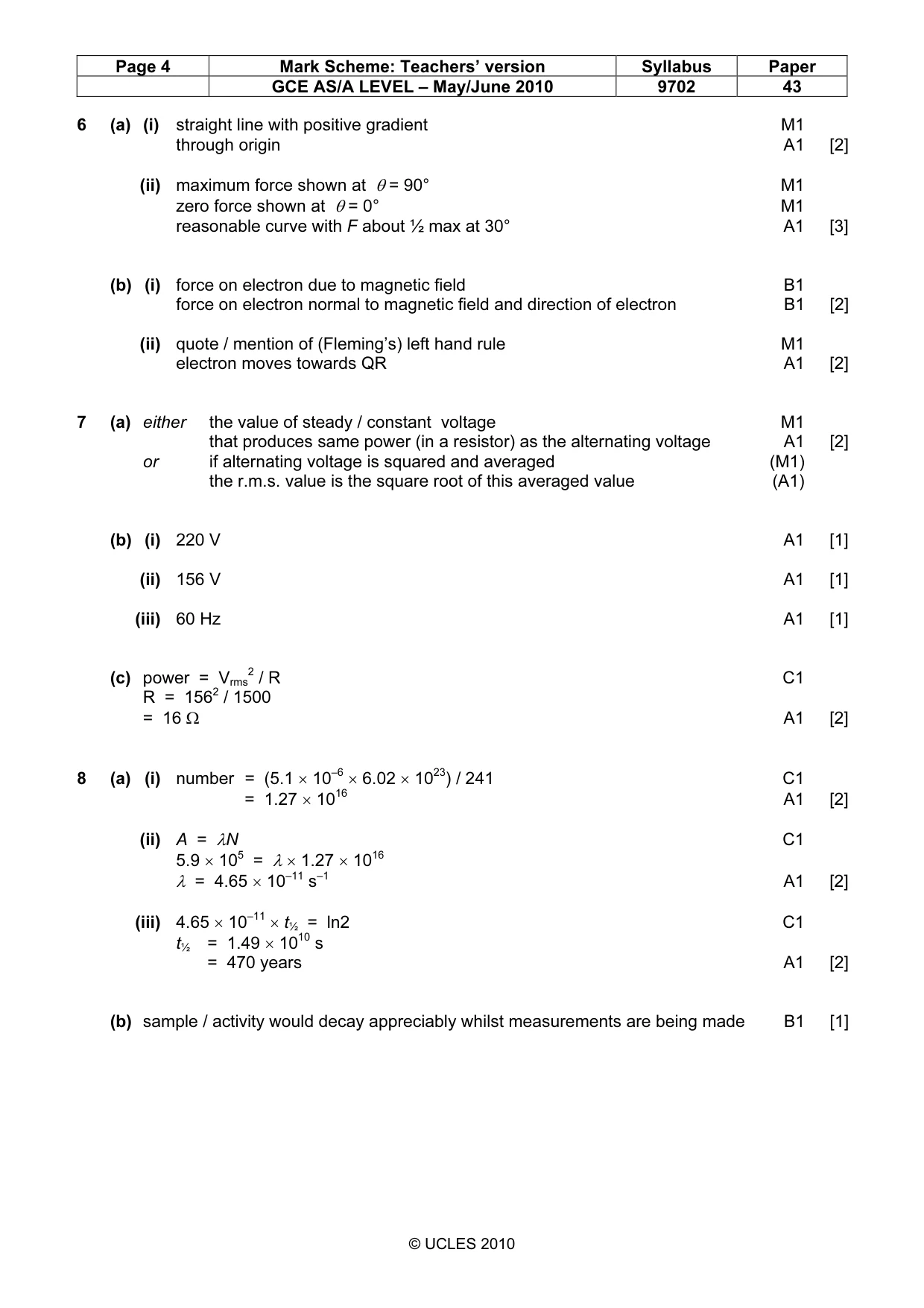 Mark scheme, page 4 of 6