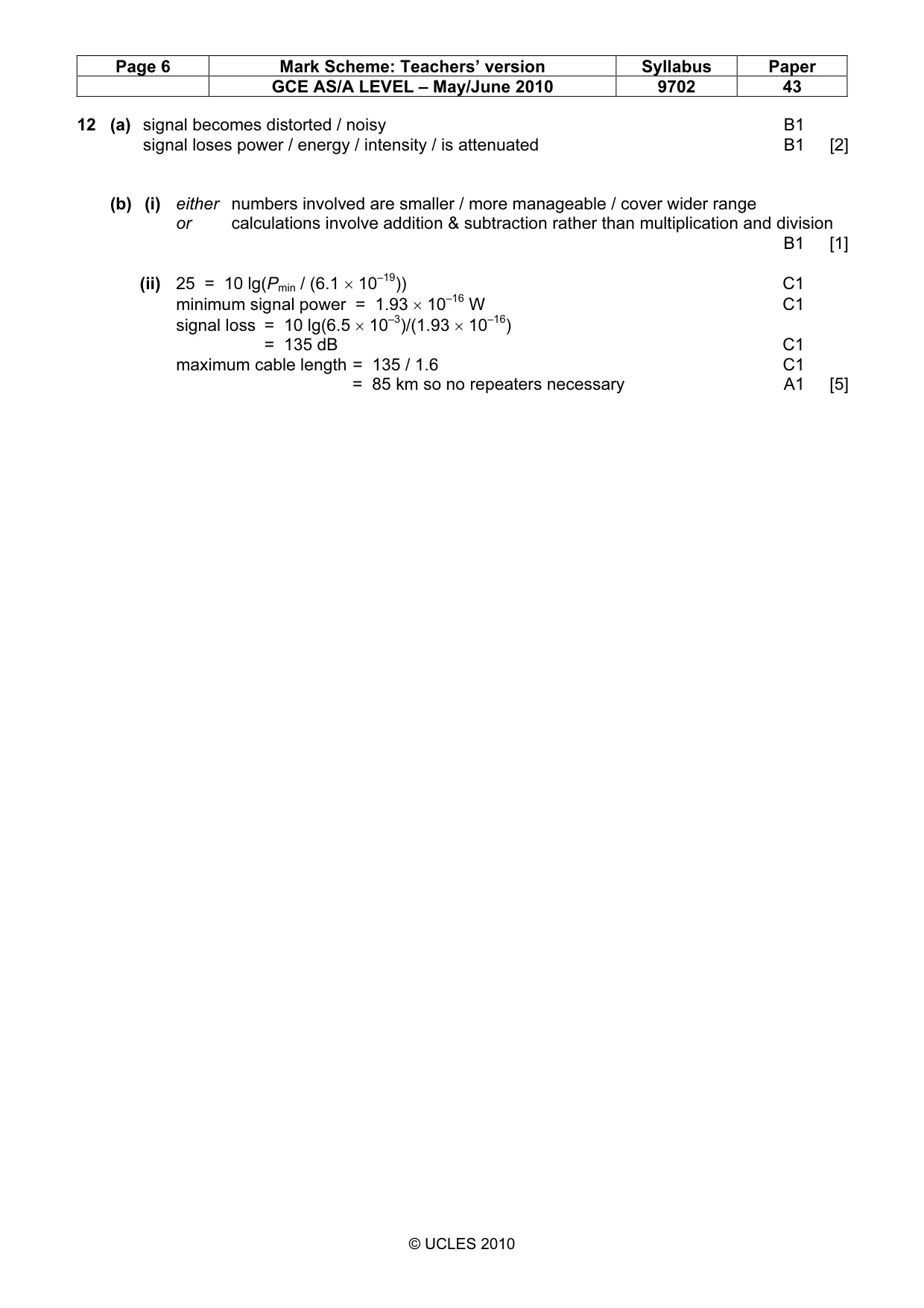 Mark scheme, page 6 of 6