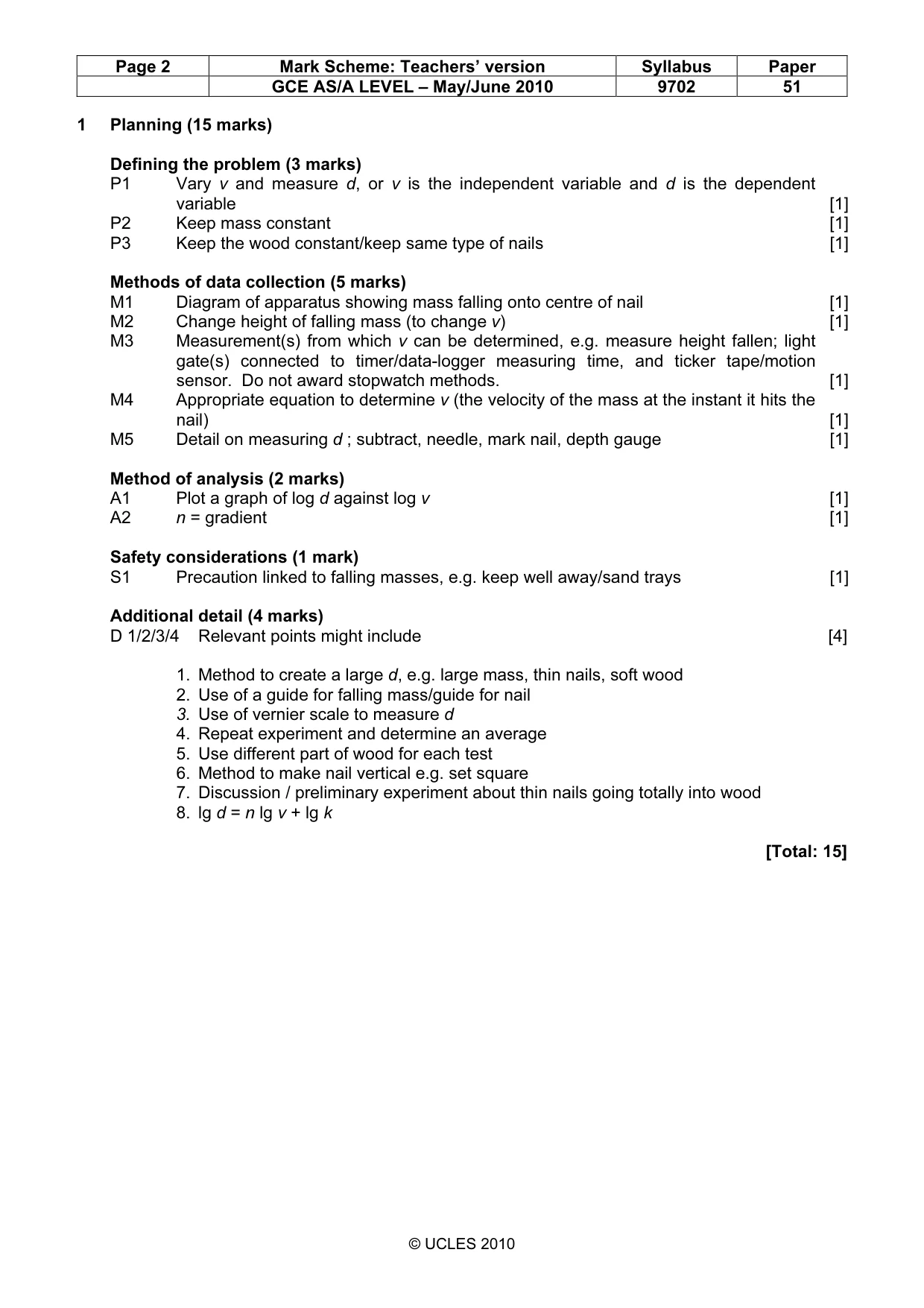 Mark scheme, page 2 of 4