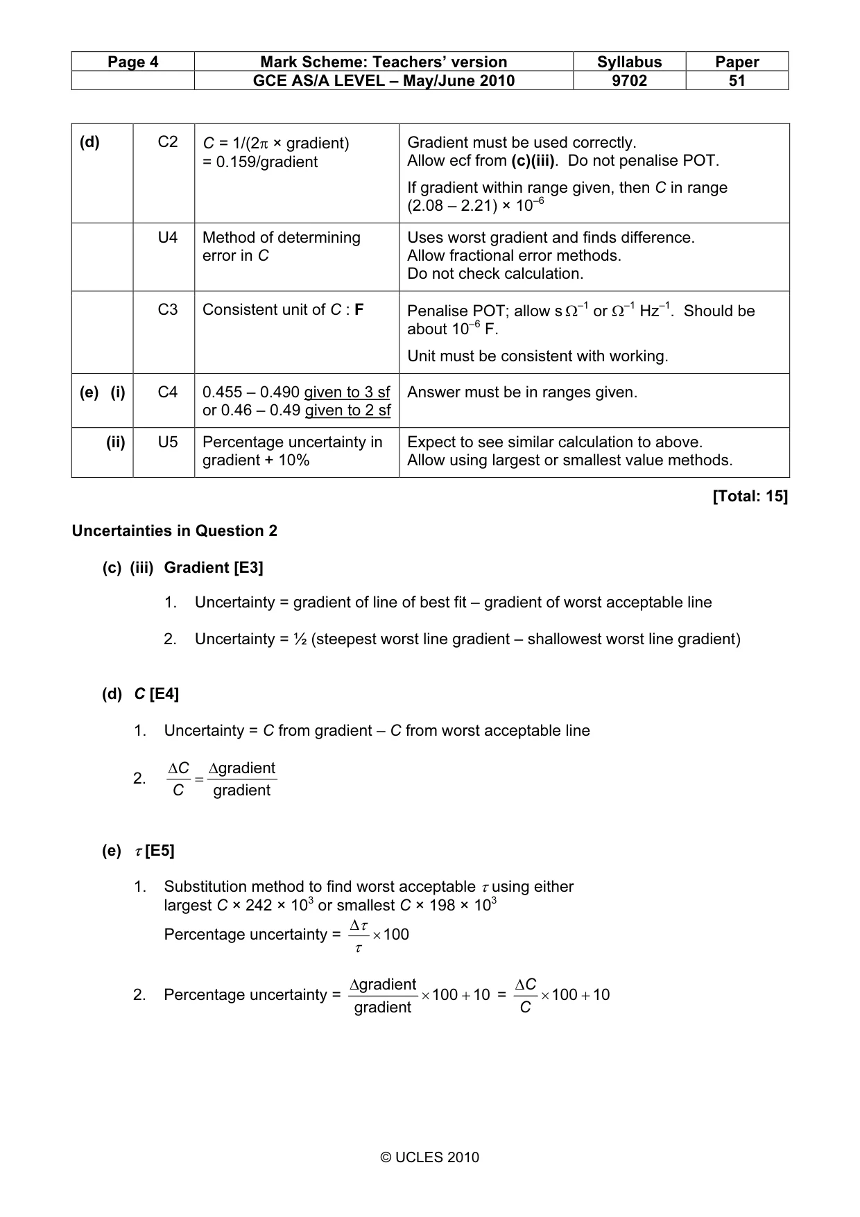 Mark scheme, page 4 of 4
