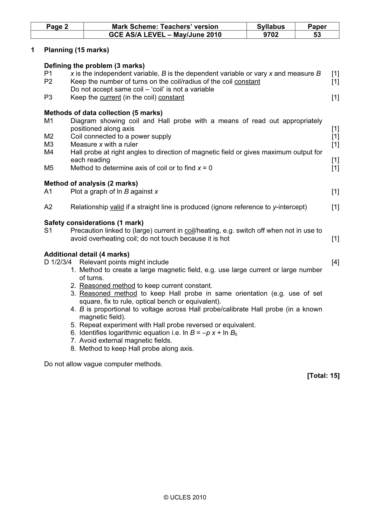 Mark scheme, page 2 of 4