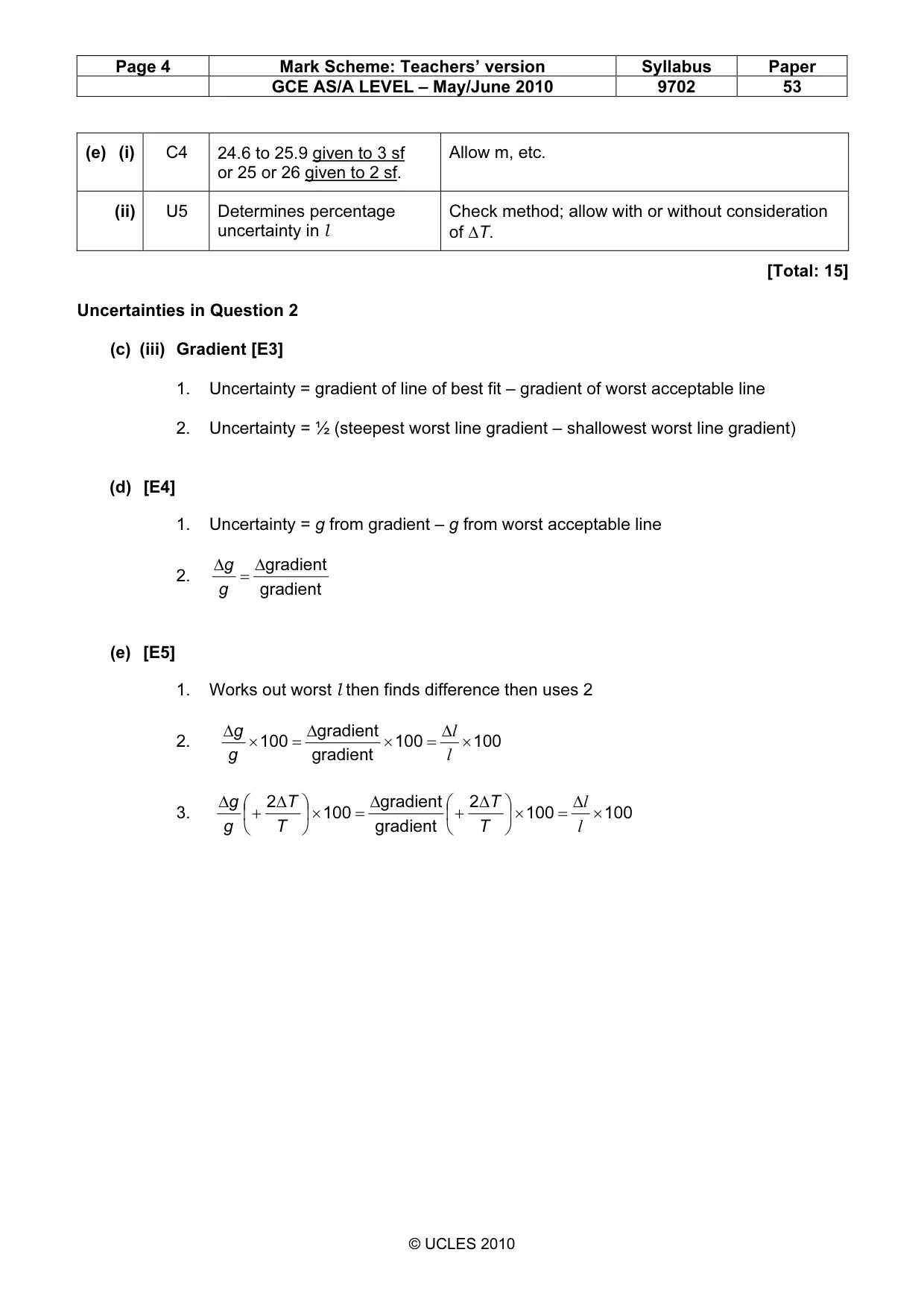 Mark scheme, page 4 of 4