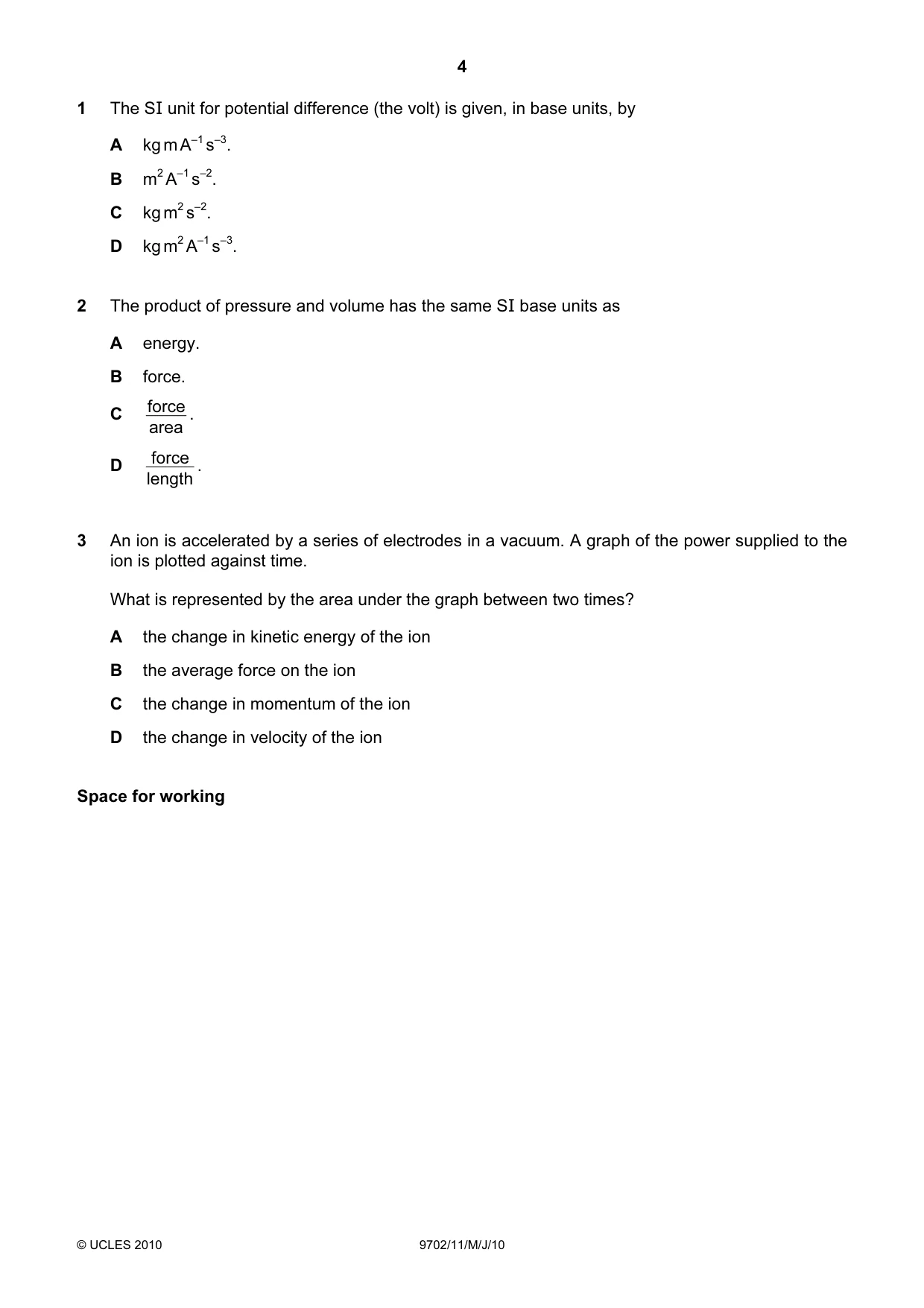 Cambridge A Level Physics 9702 2010 May/June Paper 1 · Variant 1 question paper, page 4 of 24