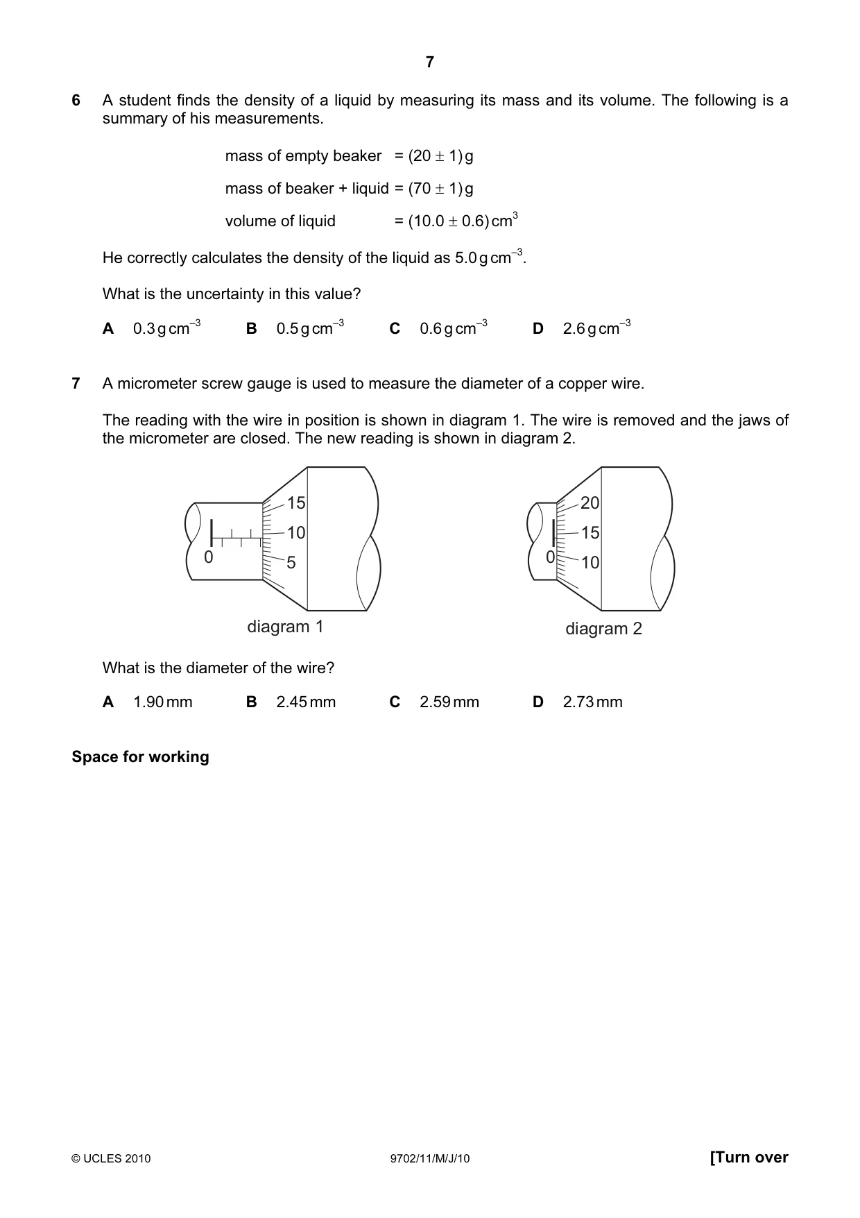 Cambridge A Level Physics 9702 2010 May/June Paper 1 · Variant 1 question paper, page 7 of 24