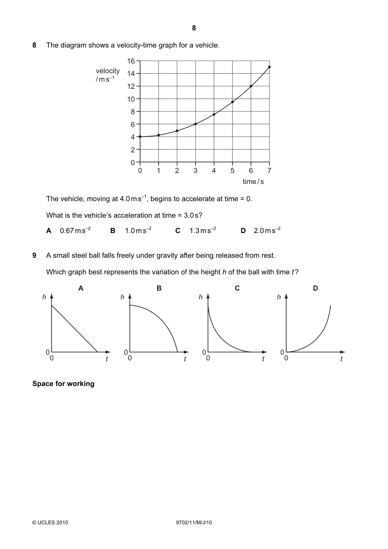 Cambridge A Level Physics 9702 2010 May/June Paper 1 · Variant 1 question paper, page 8 of 24