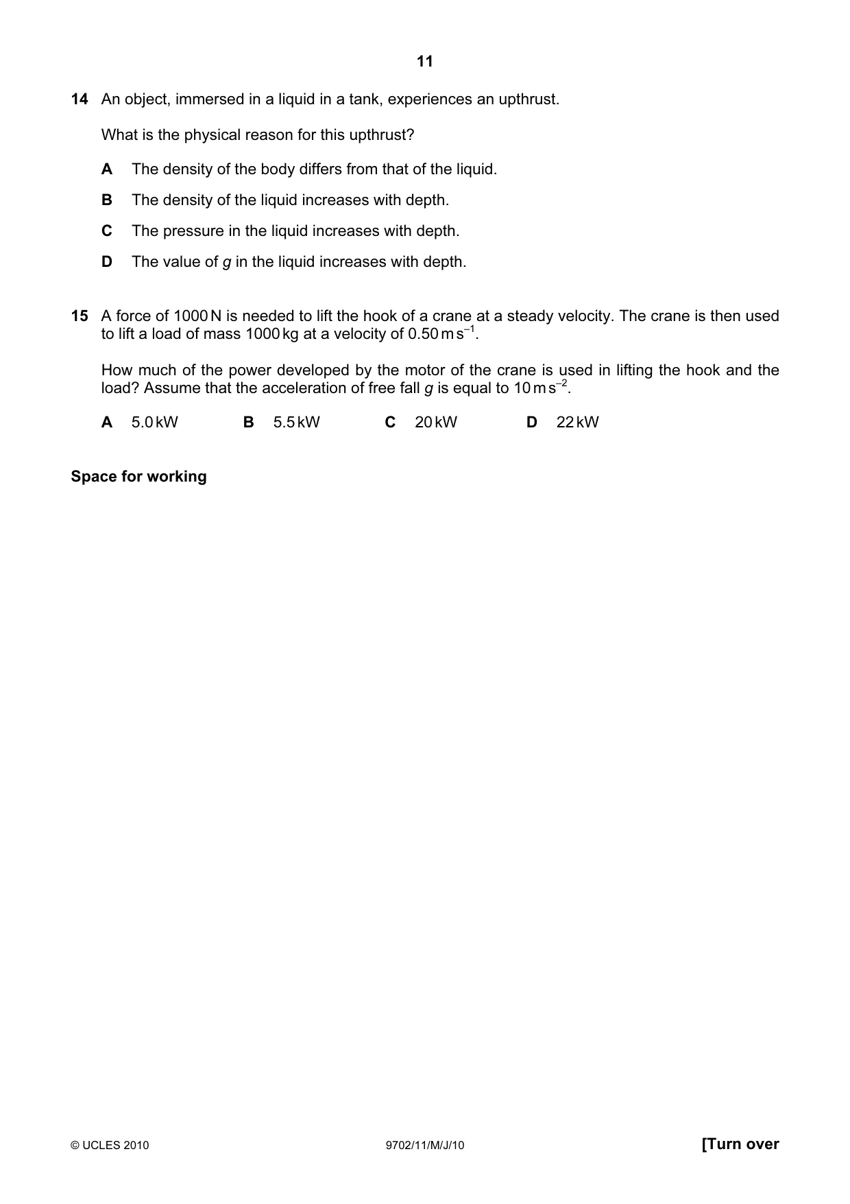 Cambridge A Level Physics 9702 2010 May/June Paper 1 · Variant 1 question paper, page 11 of 24