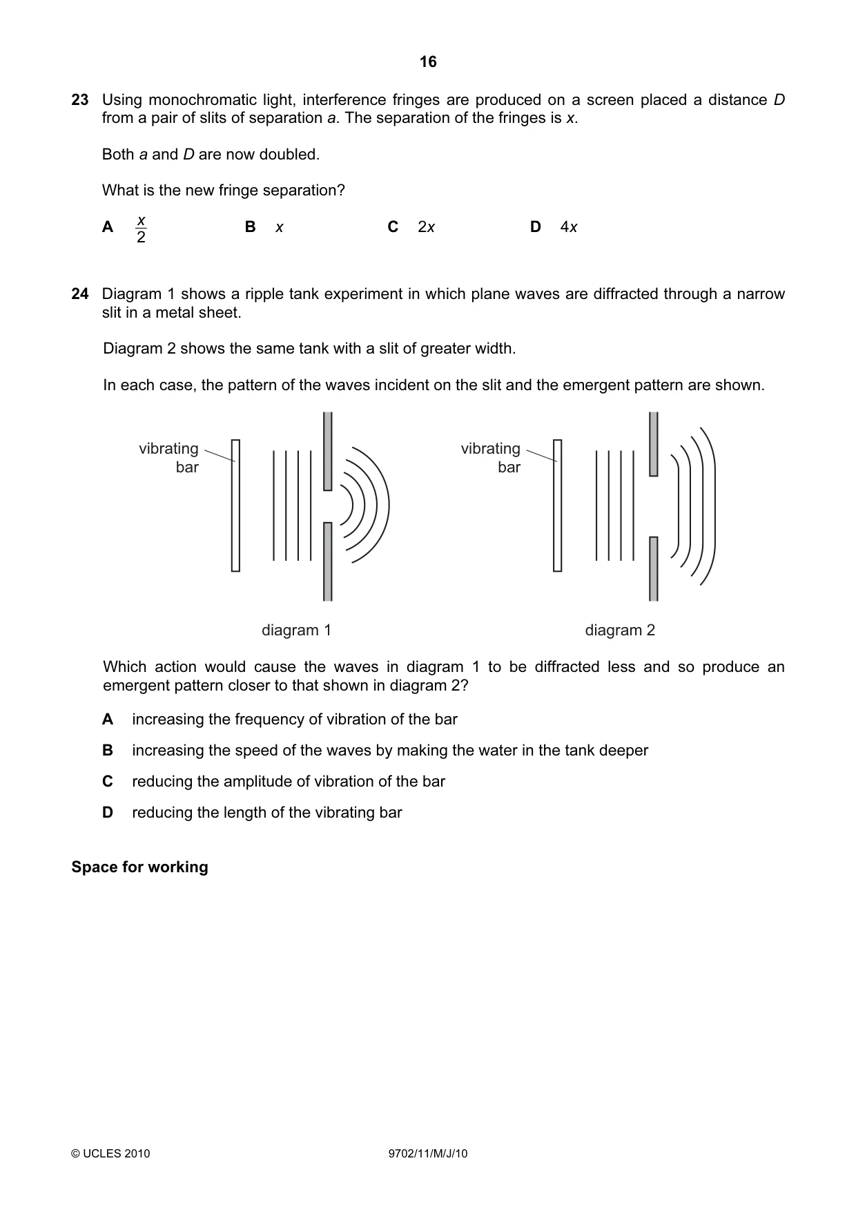 Cambridge A Level Physics 9702 2010 May/June Paper 1 · Variant 1 question paper, page 16 of 24
