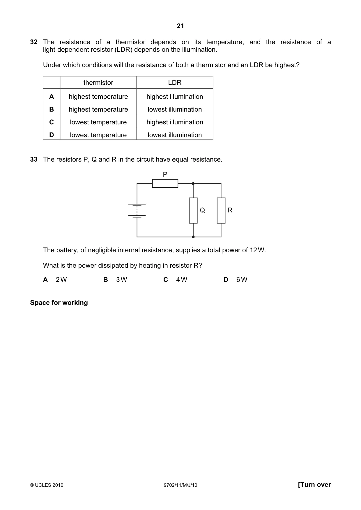 Cambridge A Level Physics 9702 2010 May/June Paper 1 · Variant 1 question paper, page 21 of 24