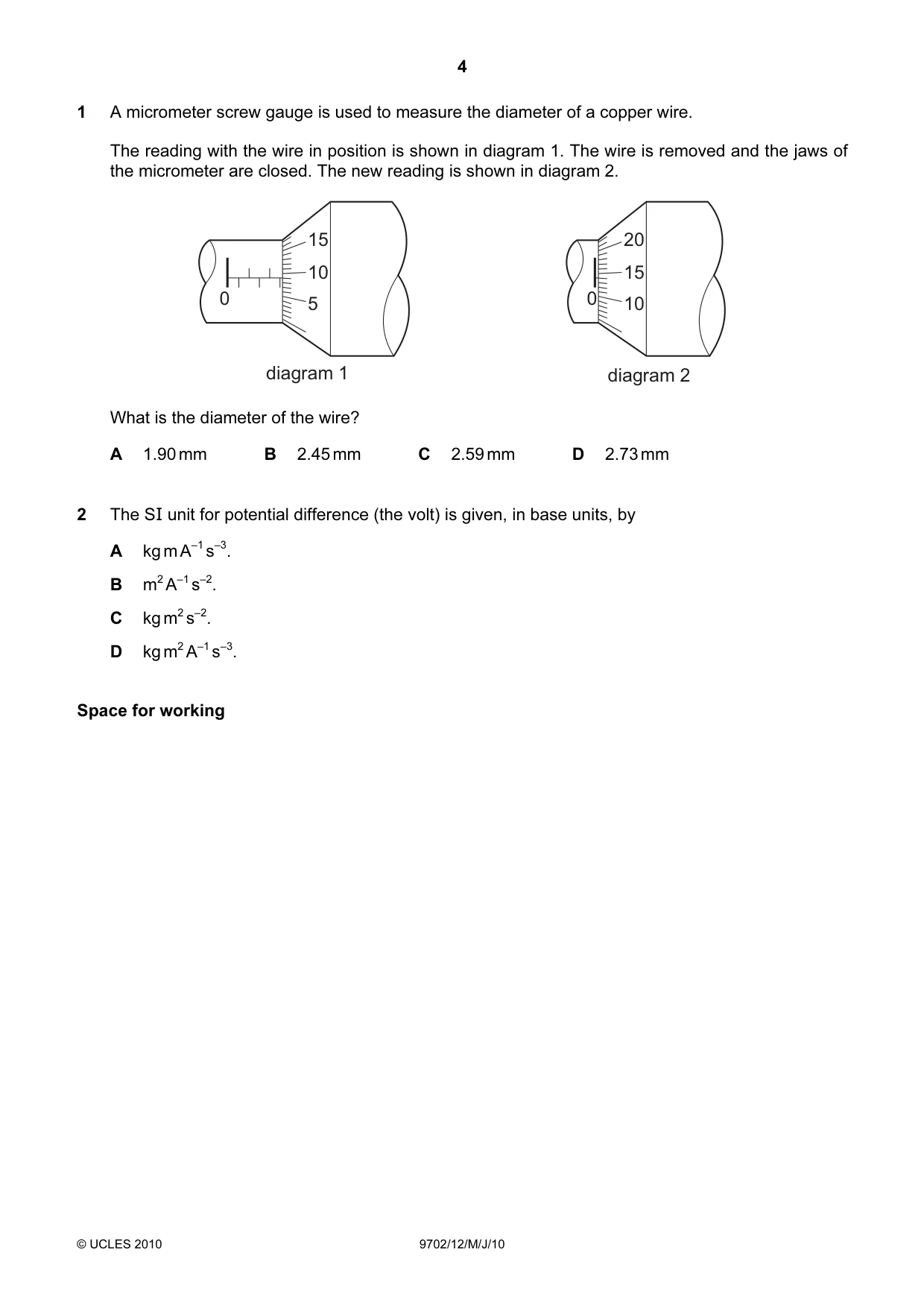 Cambridge A Level Physics 9702 2010 May/June Paper 1 · Variant 2 question paper, page 4 of 24