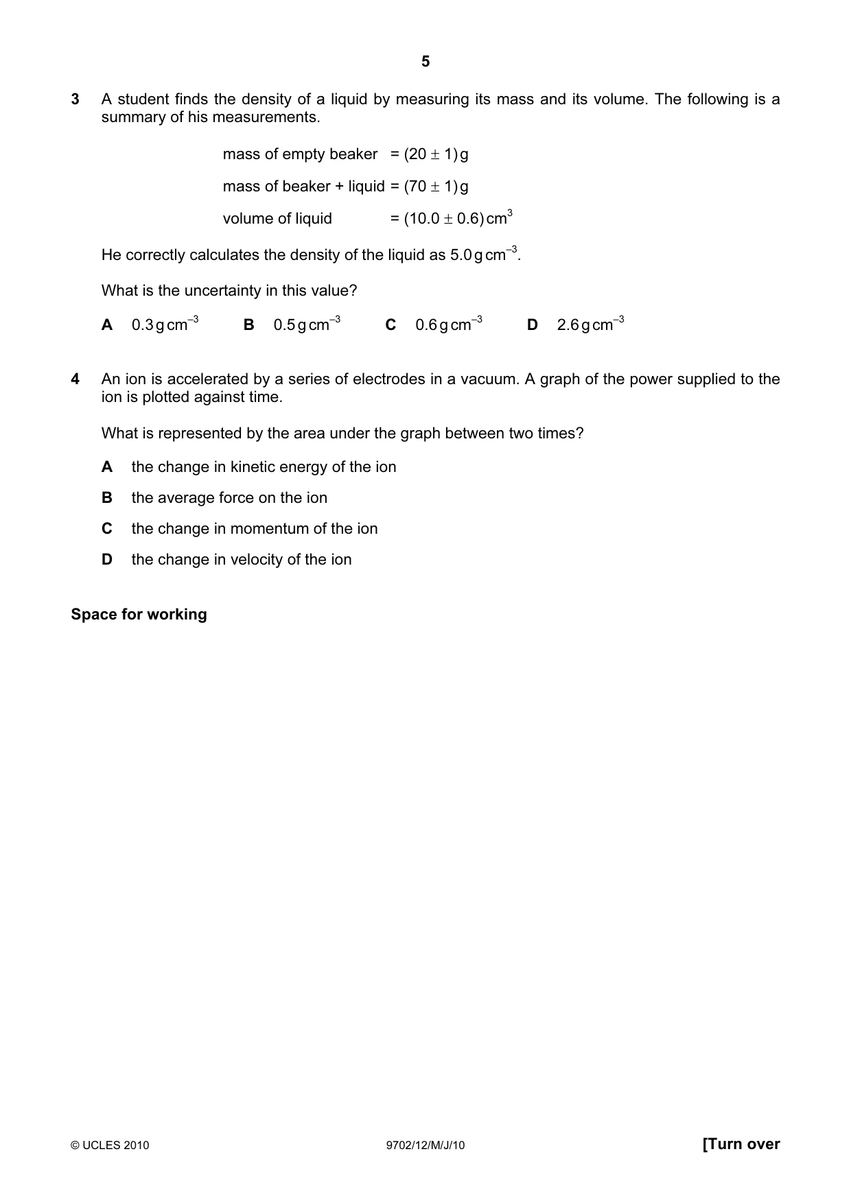 Cambridge A Level Physics 9702 2010 May/June Paper 1 · Variant 2 question paper, page 5 of 24