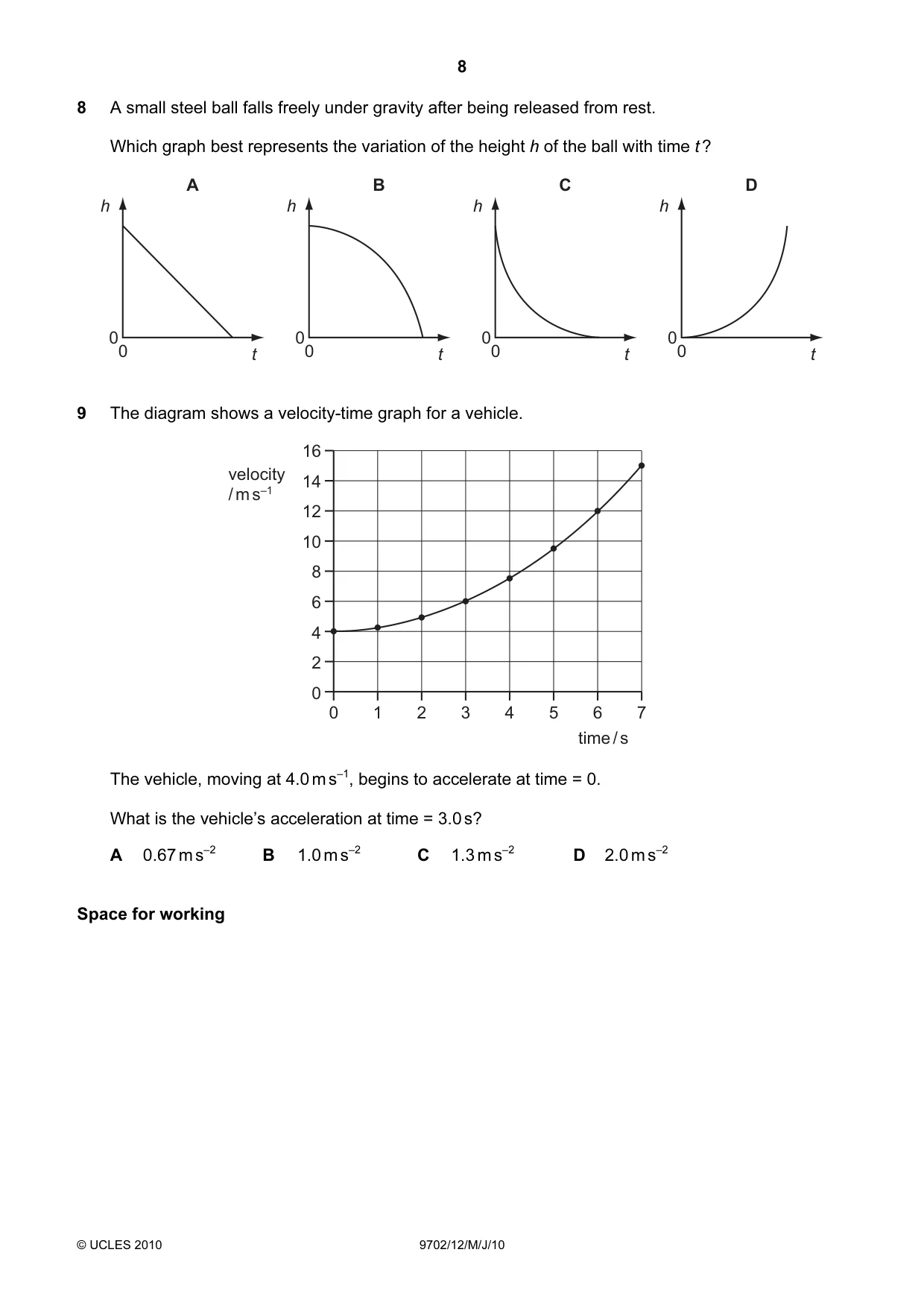Cambridge A Level Physics 9702 2010 May/June Paper 1 · Variant 2 question paper, page 8 of 24
