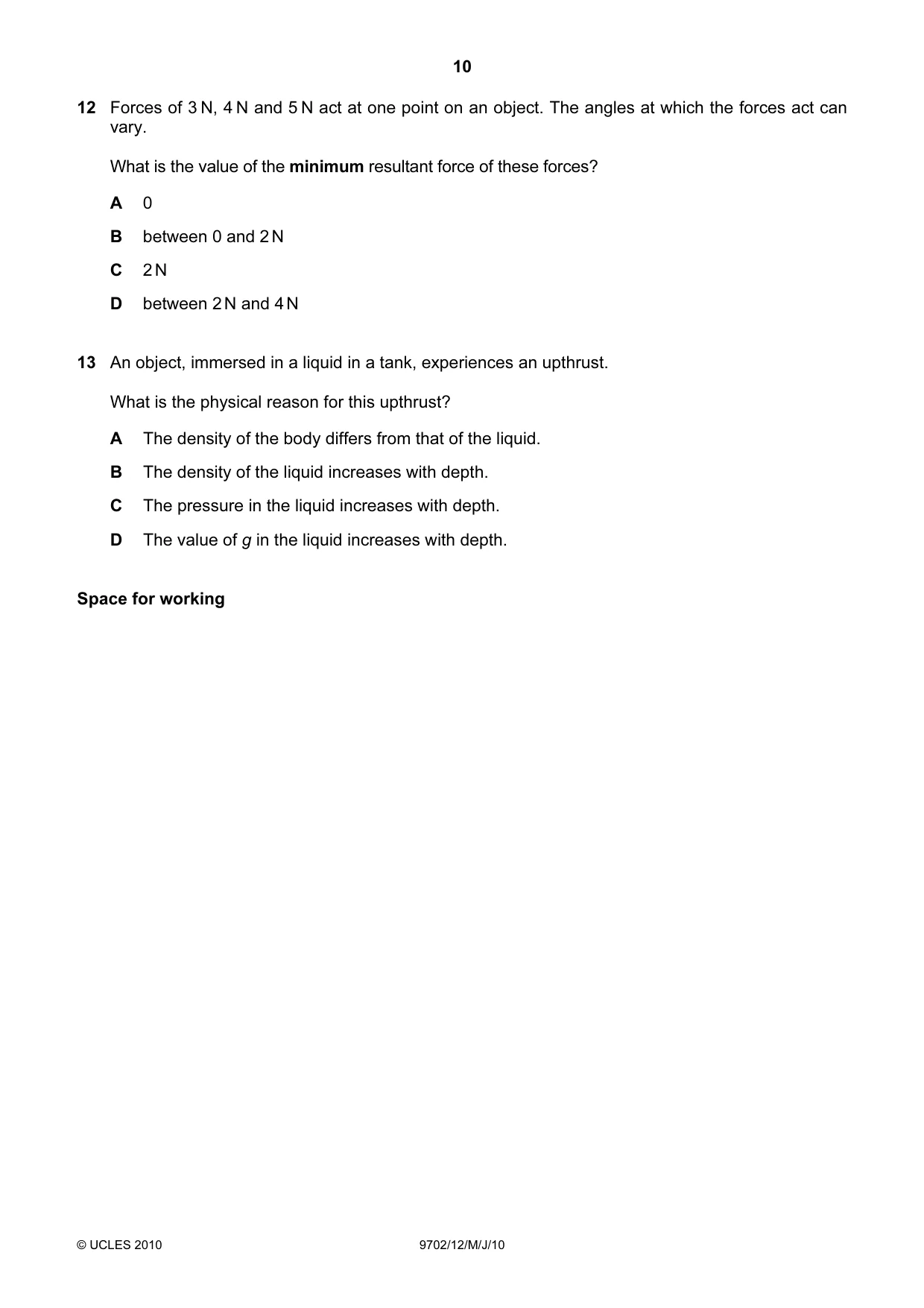 Cambridge A Level Physics 9702 2010 May/June Paper 1 · Variant 2 question paper, page 10 of 24