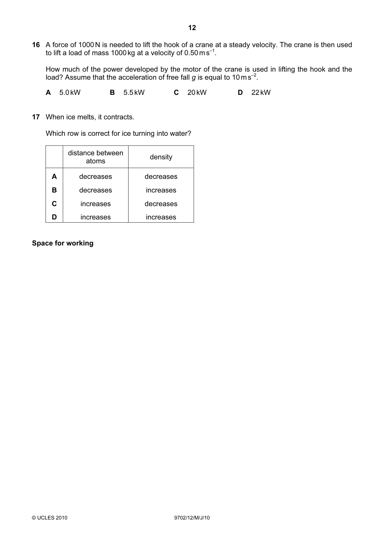 Cambridge A Level Physics 9702 2010 May/June Paper 1 · Variant 2 question paper, page 12 of 24